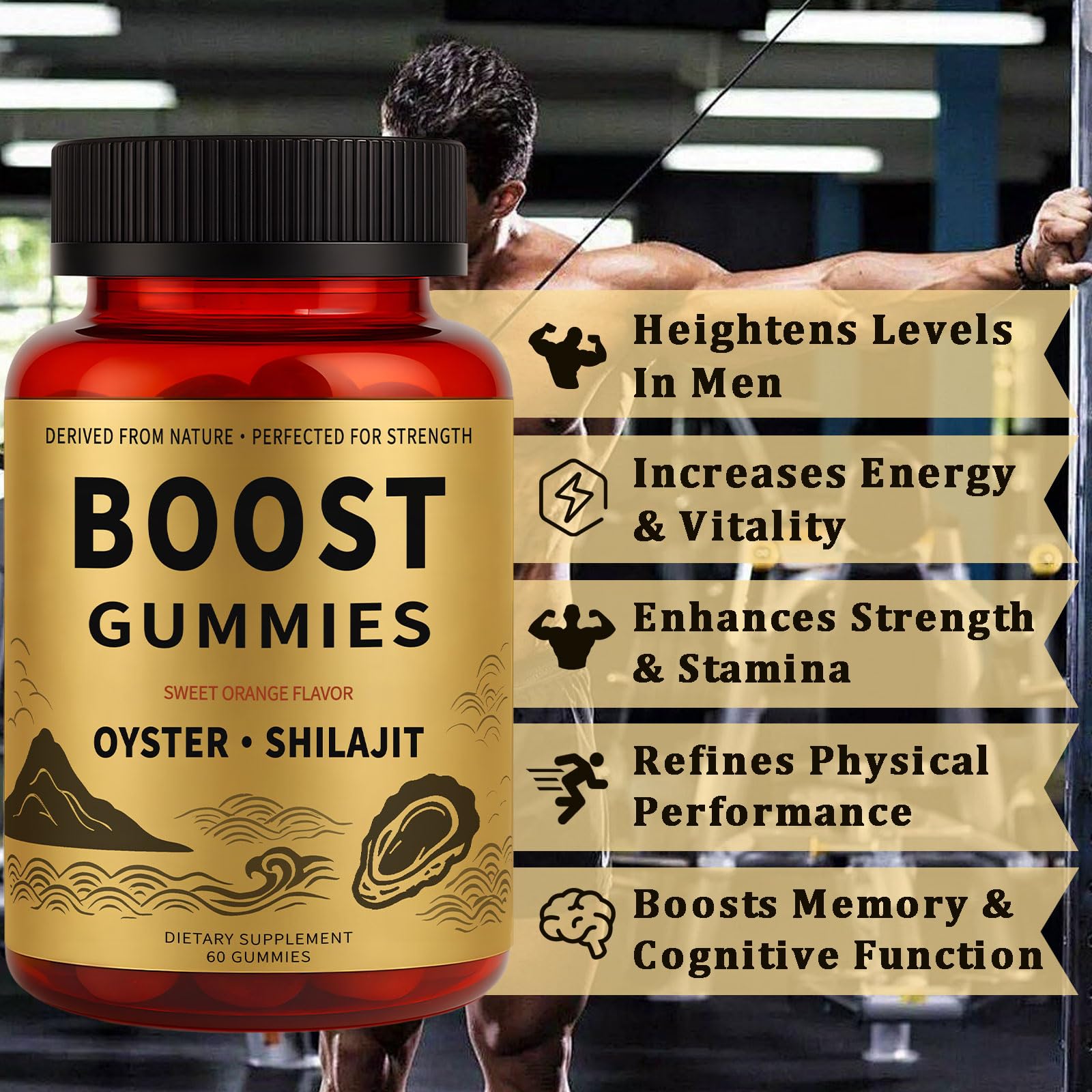 Rulinal Boost Alpha Gummies for Men | Oyster Shilajit Gummies for Adults | Enhances Strength & Immune Support | with Oyster, Shilajit, Vitamin B3, Maca Powder | Non-GMO & Vegan | 60 Gummies Rulinal Au supplements