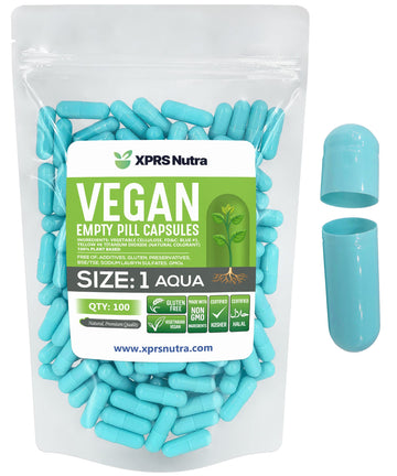 XPRS Nutra Size 1 Empty Capsules - 100 Count Empty Vegan Capsules - Vegetarian Pills - DIY Vegetable Capsule Filling- Veggie Pill Caps for Do-It-Yourself Supplements (Aqua) XPRS Nutra Au supplements