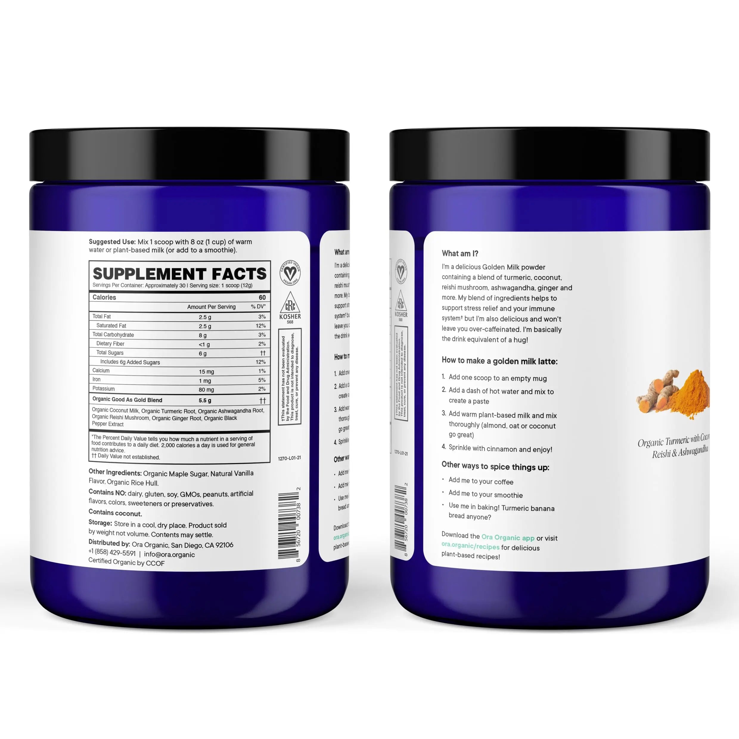 Ora Organic Golden Milk Powder - Ayurvedic Turmeric Powder with Organic Adaptogens - Ashwagandha, Reishi and Ginger | Organic, Gluten-Free, Soy-Free, Vegan, Non-GMO - Maple & Vanilla, 30 Servings Ora Organic Au supplements
