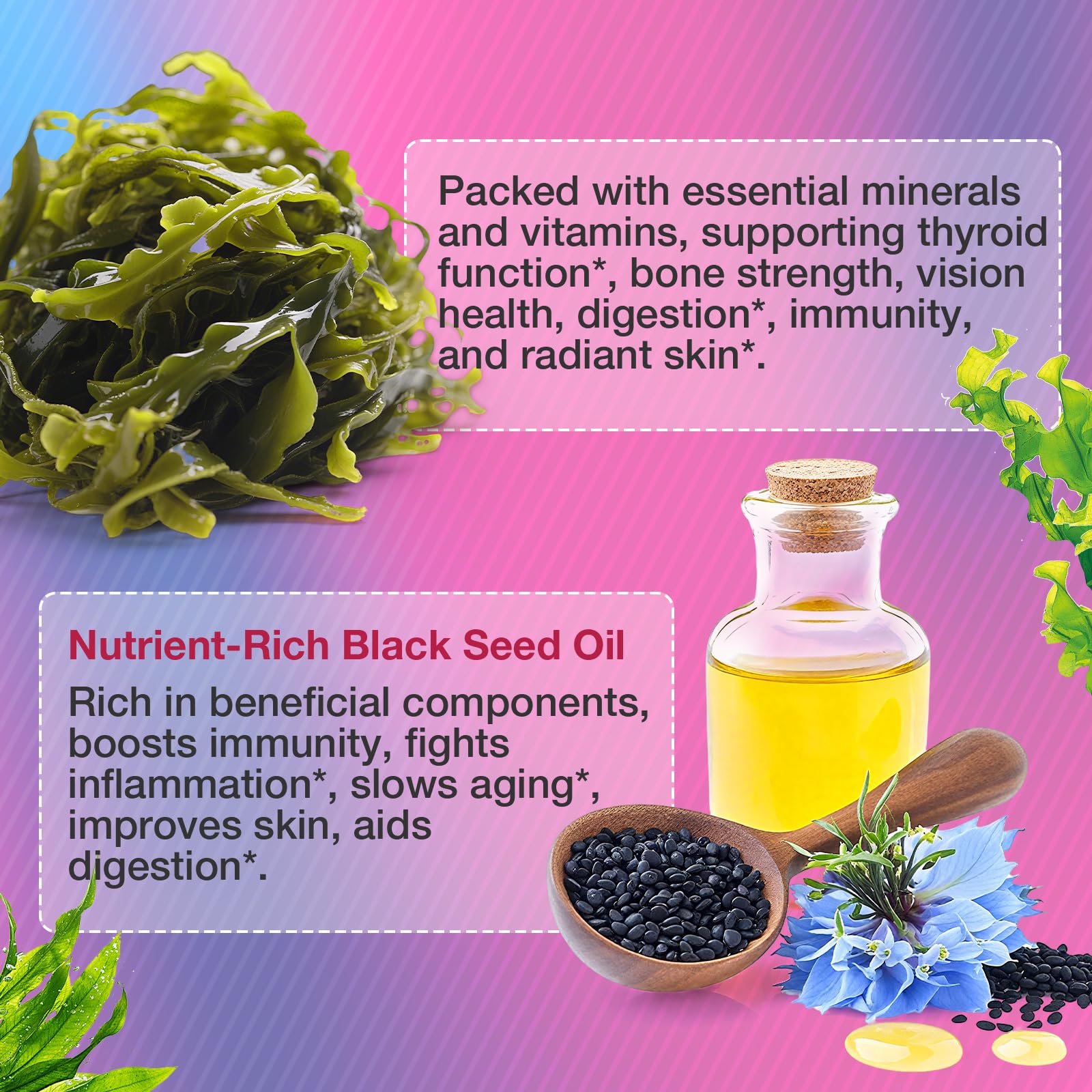 MSLOTAL Irish Sea Moss Gummies with Black Seed Oil, Ashwagandha Bladderwrack and Burdock Root, Organic Sea Moss Gummies for Women and Men with Shilajit, Immune Support, Vegan, 120 Gummies Totalss MSLOTAL Au supplements