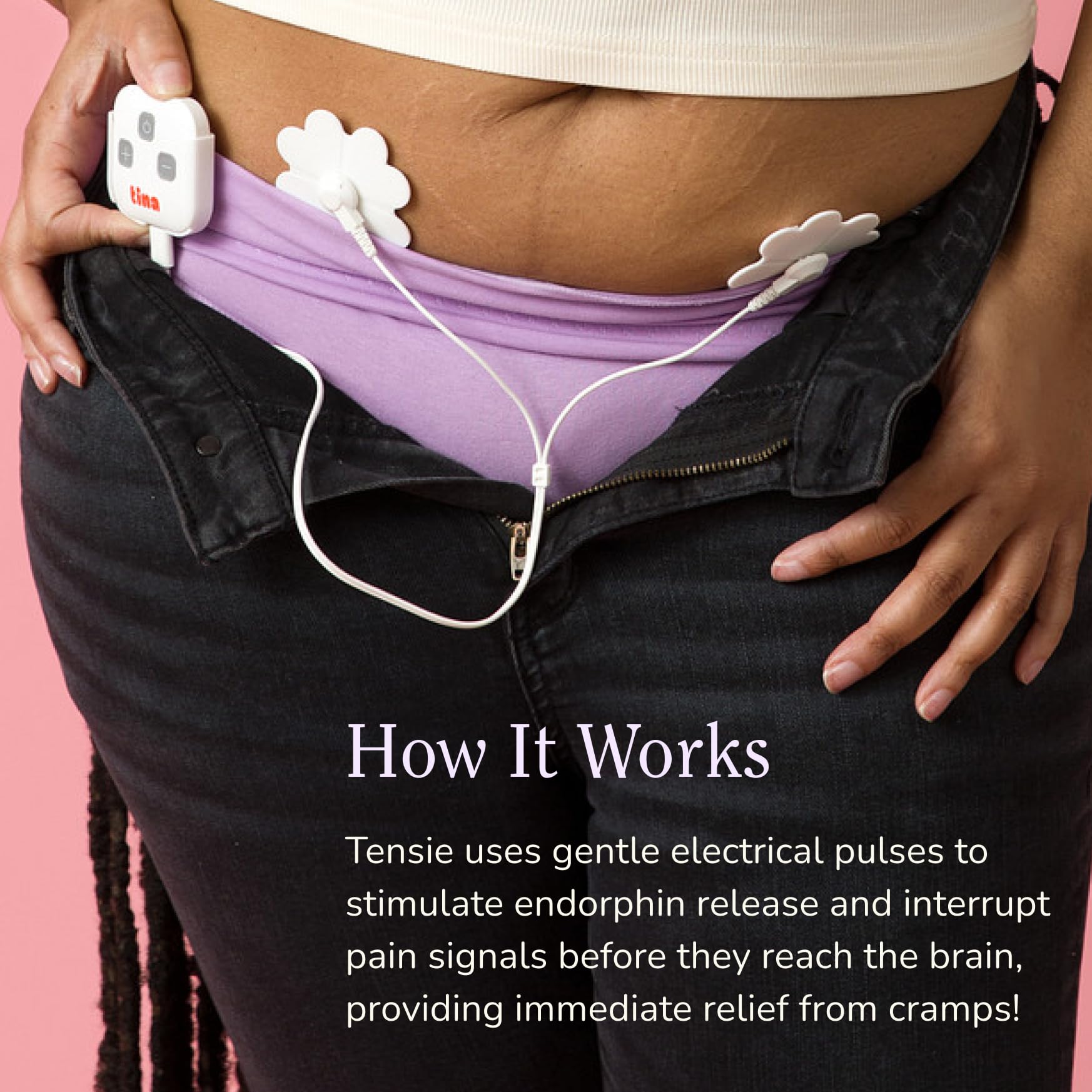 Tensie | Portable Period Pain Relief Device | 30 Gentle, Adjustable Levels for Drug-Free Menstrual Cramp or Lower Back Pain Relief | 10-Hour Battery Life, Rechargeable | Instant Period Cramp Relief TINA Au supplements