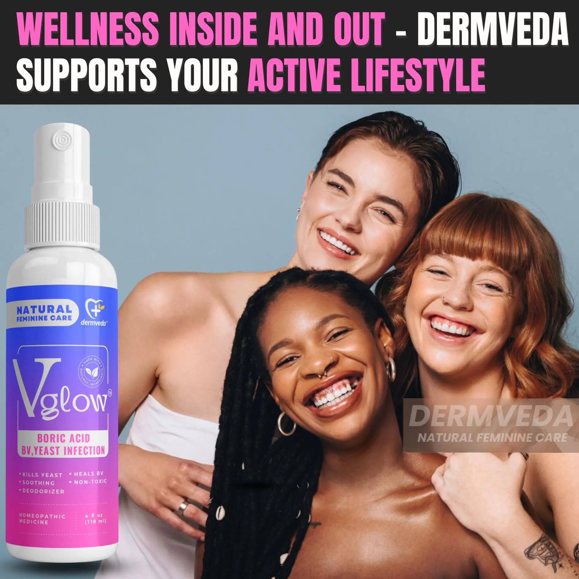 Dermveda Boric Acid BV Relief for Women - Natural Yeast Infection, Odor, Itch Relief Solution - Treats Yeast Infection Symptoms with Effective Boric Acid Formula. Dermveda Au supplements