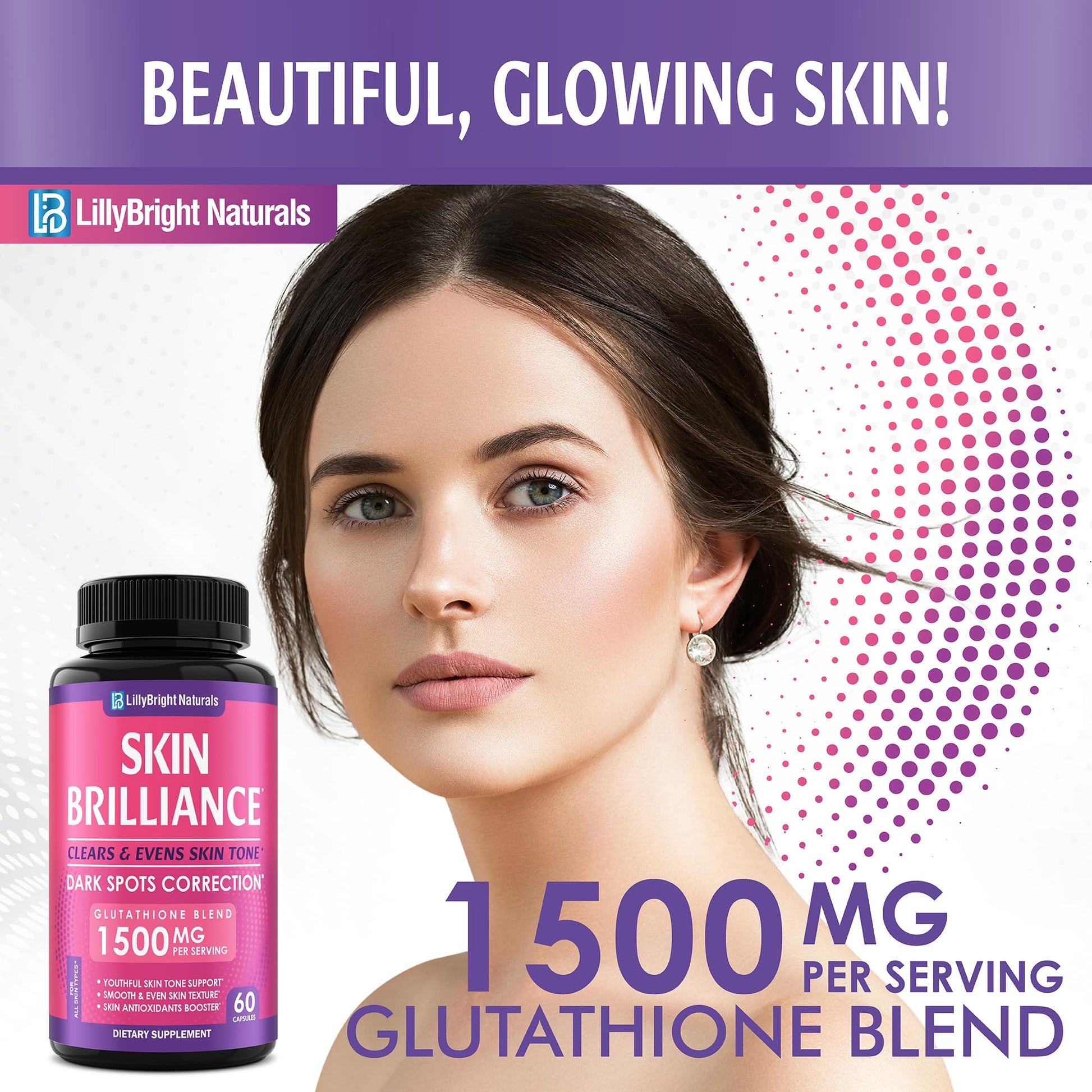 Glutathione Capsules - 1,500mcg L-Glutathione Supplement with Vitamin C - Skin Tone Enhancer - Targets Dark Spots & Acne Marks - Antioxidant Supplement for Beauty & Health Support - 60 Skin Pills LB LILLYBRIGHT NATURALS Au supplements