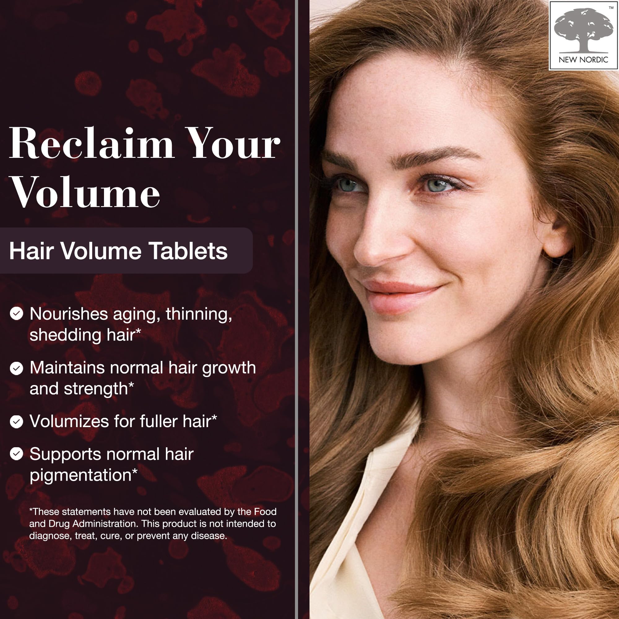 NEW NORDIC Hair Volume Tablets, 3000 mcg Biotin & Biopectin Apple Extract, Hair Vitamins to Support Natural Hair Growth, 90 Count (Pack of 1) NEW NORDIC Au supplements