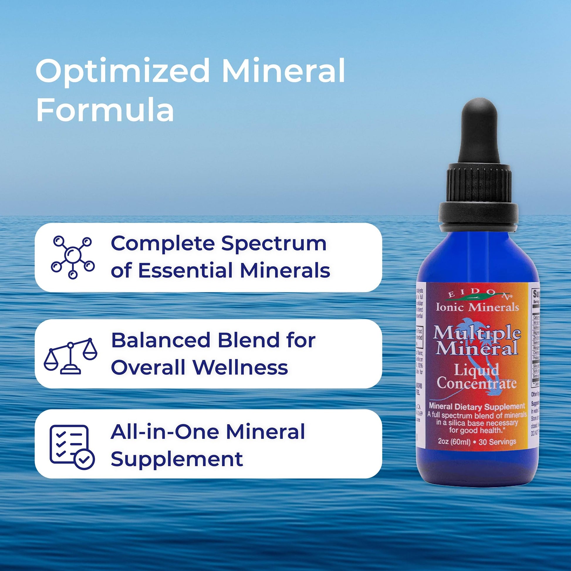 Eidon Multiple Minerals Supplement - Ionic Trace Mineral Drops for Water, with Zinc, Potassium, Chromium, & Magnesium, Natural Liquid Vitamins, Sugar Free & Bioavailable, for Men & Women - 18 oz Eidon Ionic Minerals Au supplements