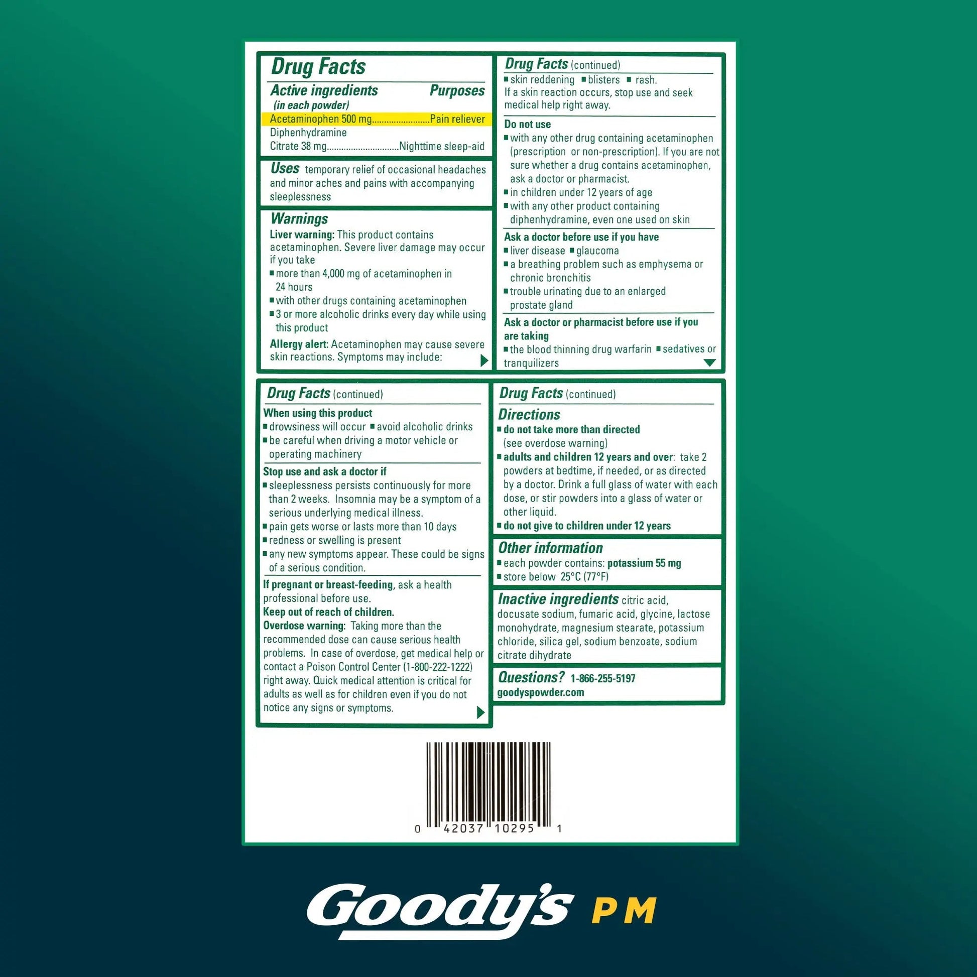 Goody's Nighttime Powder, Pain Reliever & Sleep Aid with Acetaminophen & Diphenhydramine Citrate, Caffeine Free, 16 Count Goody's Au supplements
