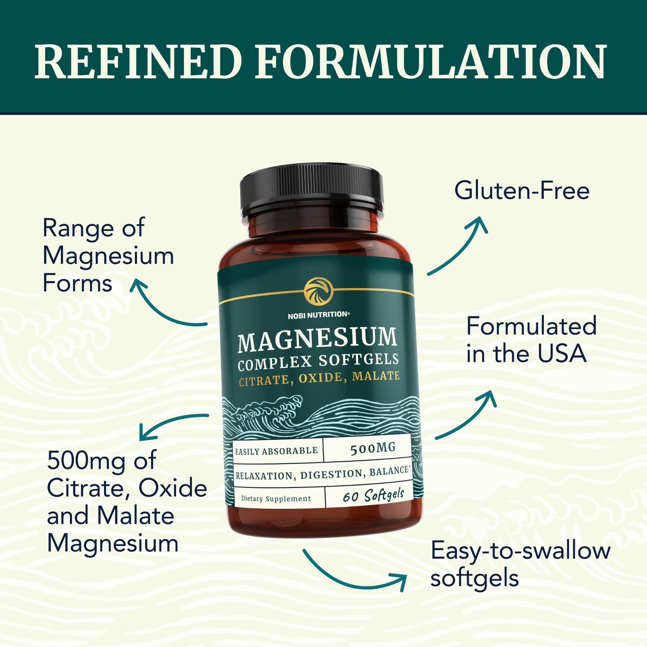 Triple Magnesium Softgels | Citrate, Malate, & Oxide | Highly Absorbable Magnesium Nobi Nutrition Au supplements