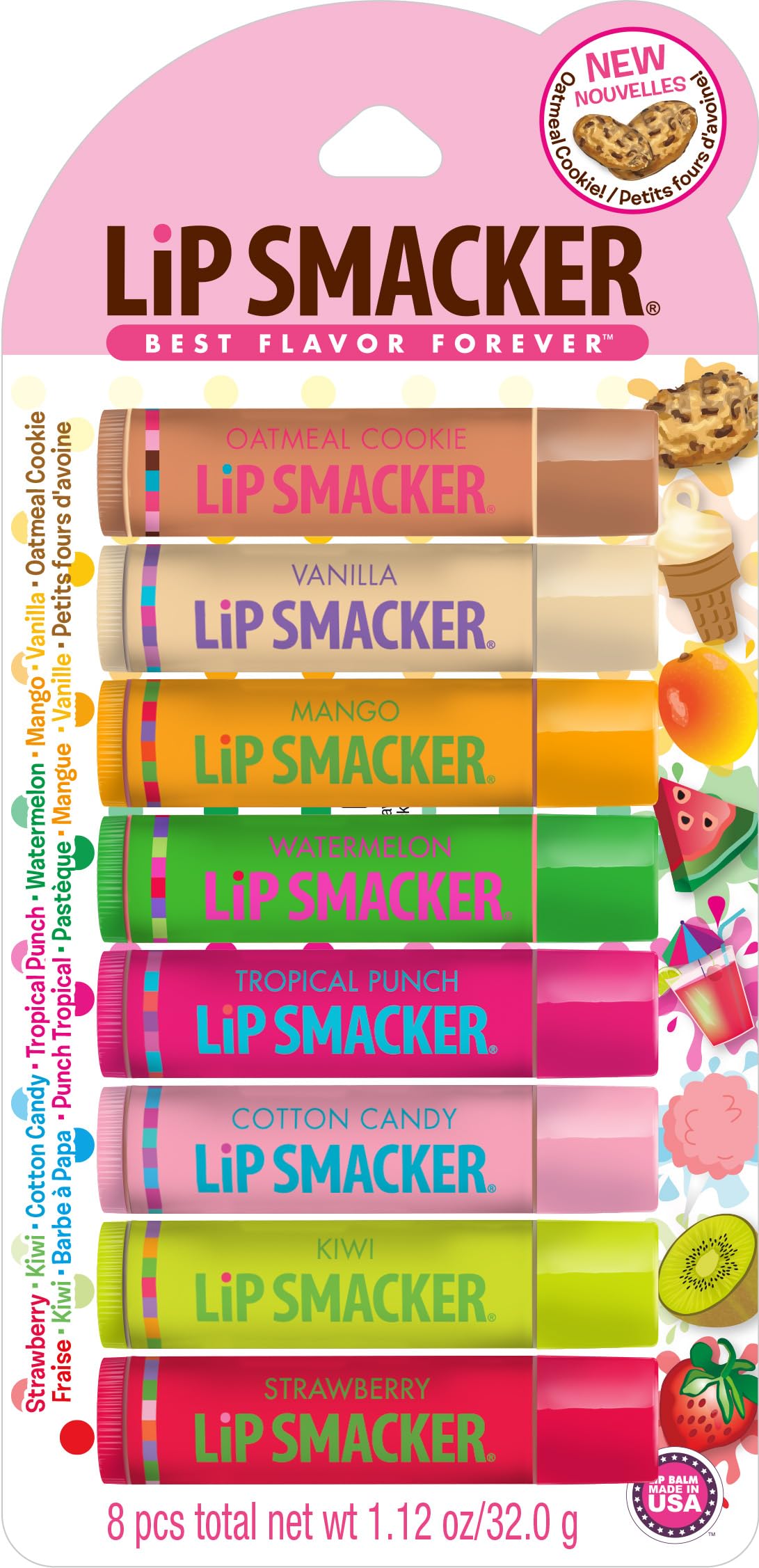 Lip Smacker Original & Best Holiday Flavored Lip Balm Party Pack, Oatmeal Cookie, Vanilla, Mango, Watermelon, Tropical Punch, Cotton Candy, Kiwi, Strawberry, Clear Lip Smacker Au supplements