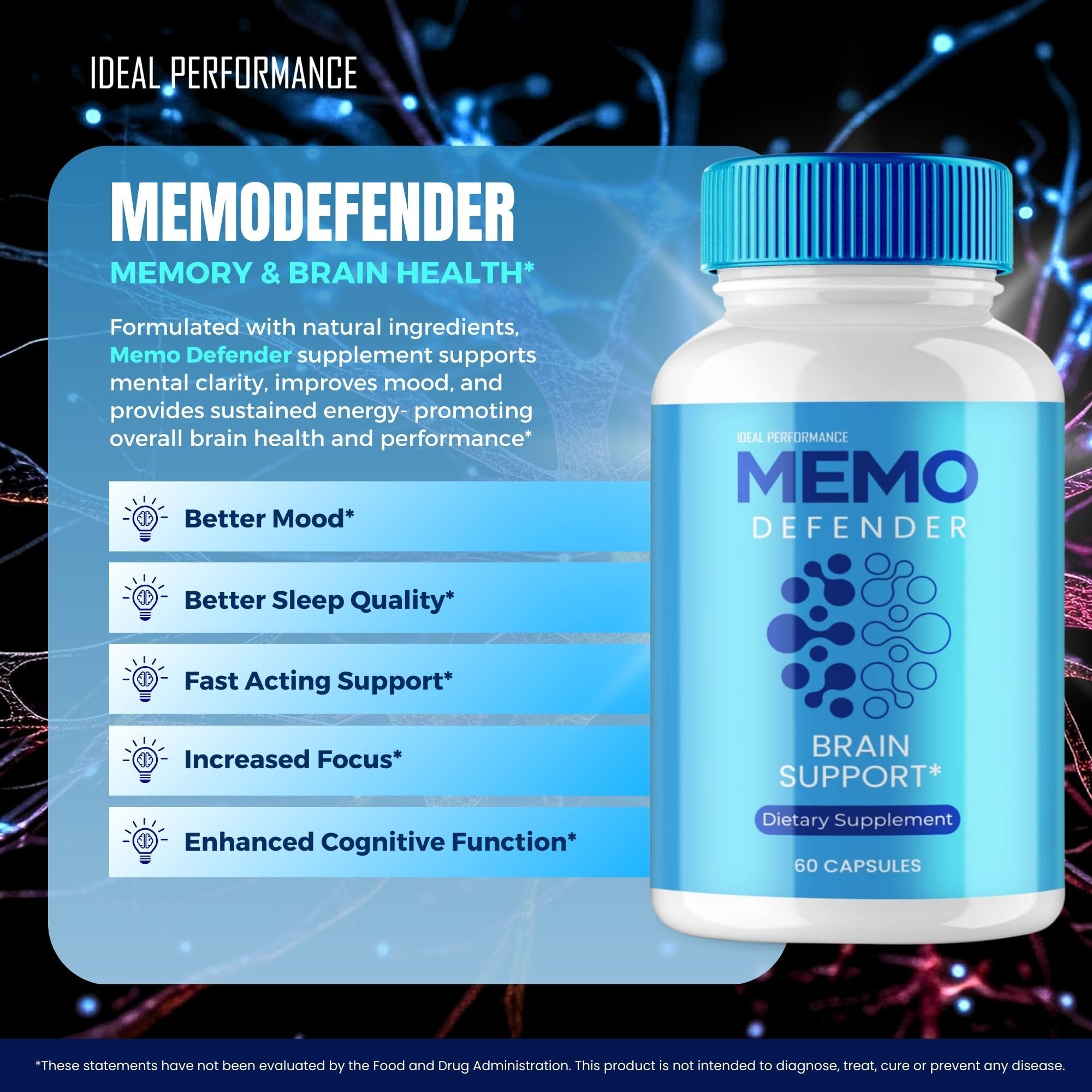 Memo Defender Brain and Memory Support Capsules, Memo Defender for Memory Supplement Pills, Advanced Formula Nootropic Pills for Brain Health Support, MemoDefender Health Blend Reviews (2 Pack) IDEAL PERFORMANCE Au supplements