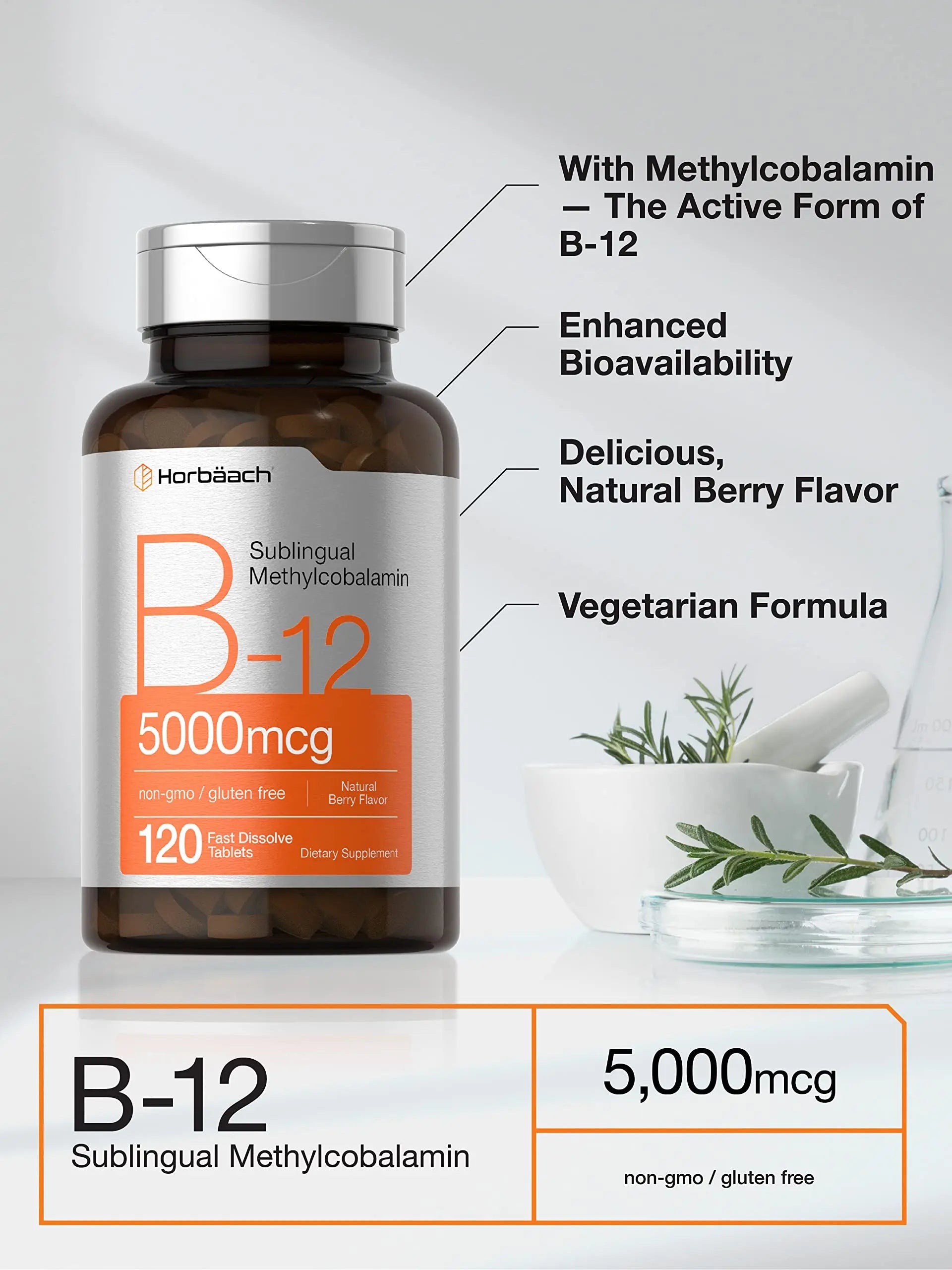 Horbäach B12 Sublingual Methylcobalamin | 5000mcg | 120 Fast Dissolve Tablets Horbäach Au supplements
