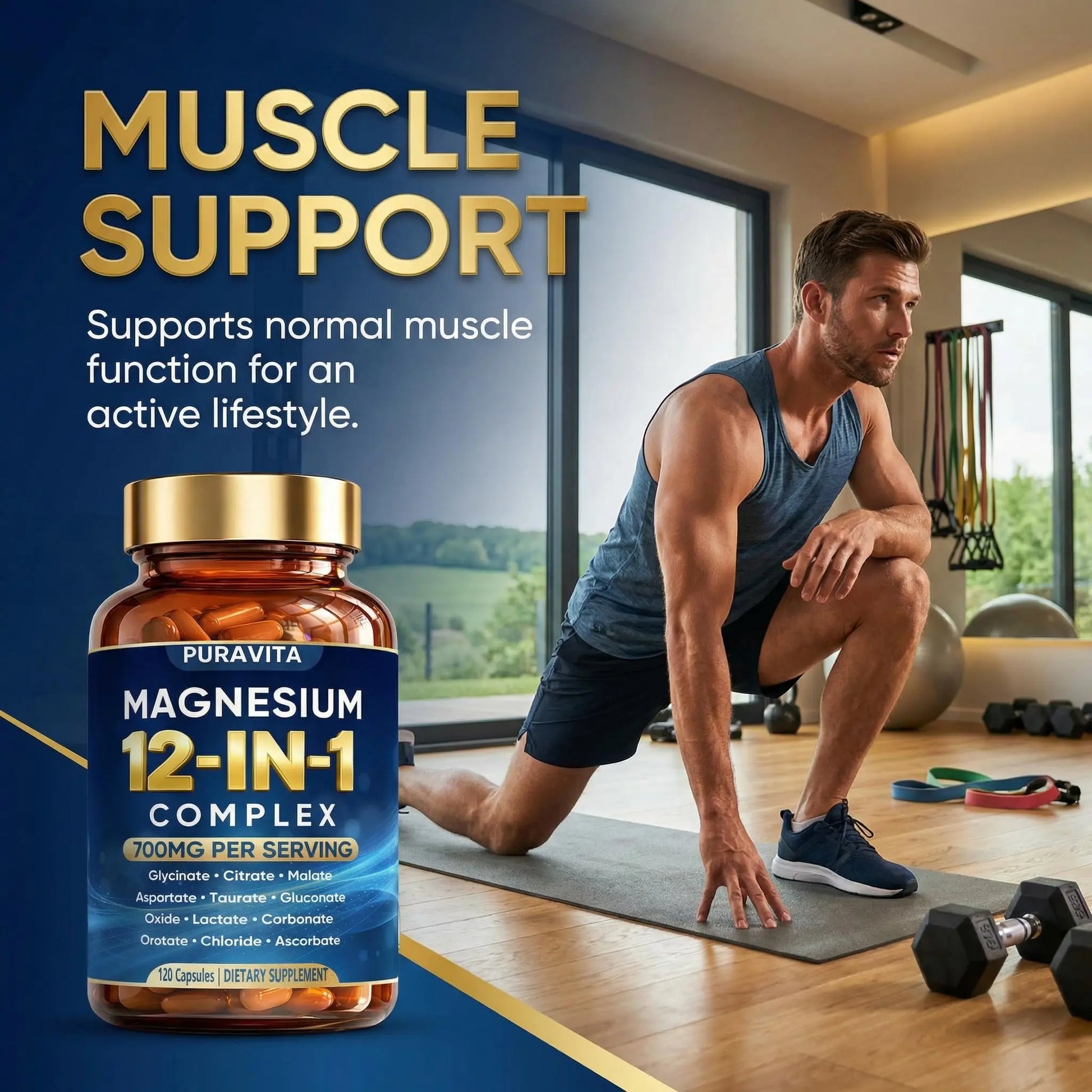 Puravita 12 in 1 Magnesium Complex Capsules - 700mg High Absorption Blend with Glycinate, Citrate, Malate, Oxide & Taurate. Supports Muscle Function, Nerve Health & Relaxation - 120 Capsules (1) PURAVITA Au supplements