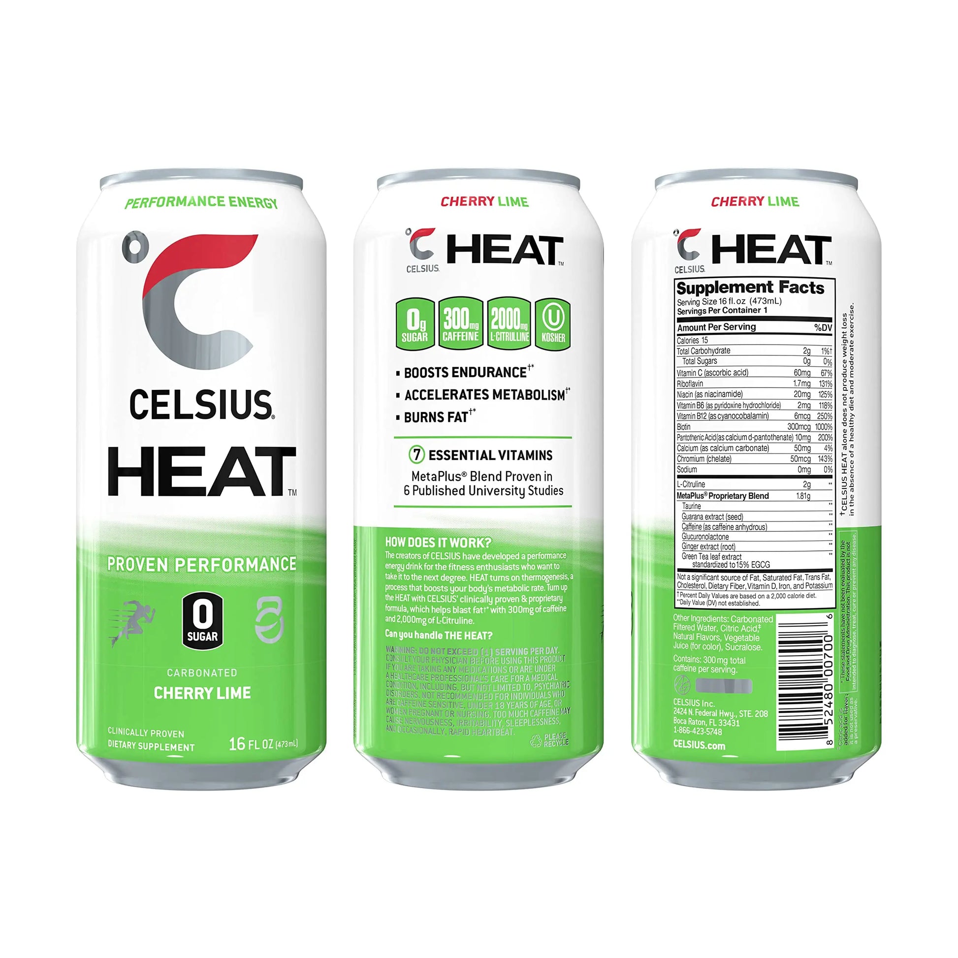CELSIUS HEAT Performance Energy Drink, Cherry Lime, 16 Fl Oz (Pack of 12) CELSIUS Au supplements