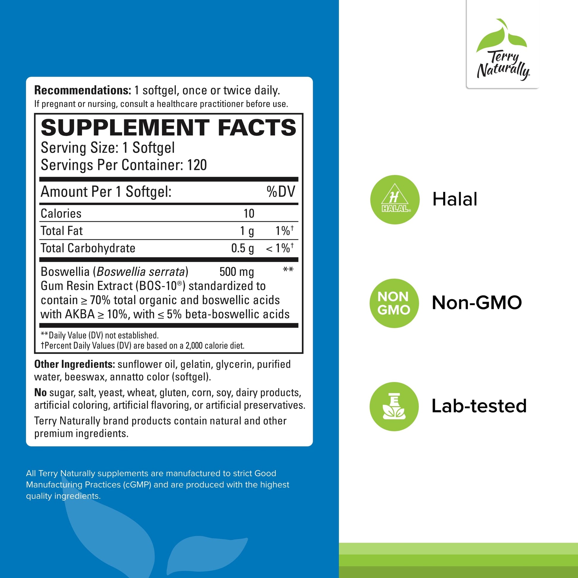 Terry Naturally BosMed 500 Extra Strength - Boswellia Serrata Extract Supplement - Supplement for Healthy Lung Support - Herbal Supplement Formula with High Levels of AKBA - 120 Softgels Terry Naturally Au supplements