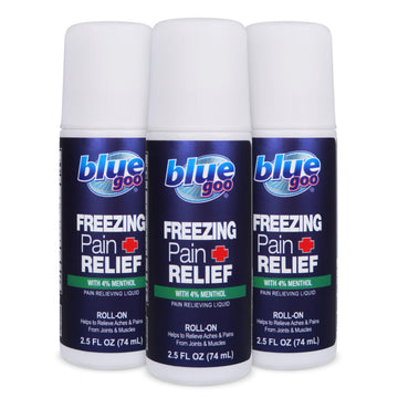 Blue Goo Pain Relieving Menthol Roll On – for Back, Neck, Muscle and Joint Pain, Sprains and Strains, Fast-Acting Soothing Cooling Pain Relief Liquid with 4% Menthol, 2.5 oz (3 Pack) Blue Goo Au supplements