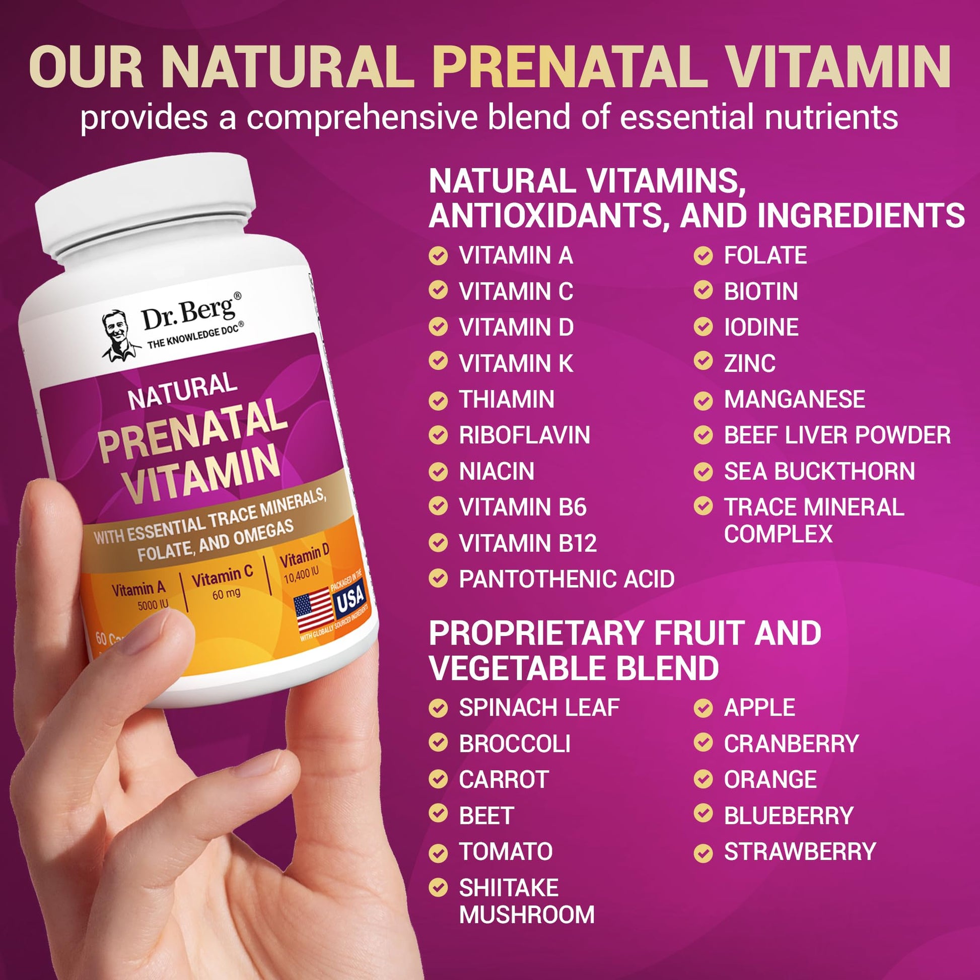 Dr. Berg Natural Prenatal Vitamins for Women (Pregnant & Nursing) - Prenatal Vitamins with Folate, Vitamins, Minerals, Omegas, &11 Powerful Superfoods - Womens Prenatal Multivitamin - 60 Capsules Dr. Berg Nutritionals Au supplements