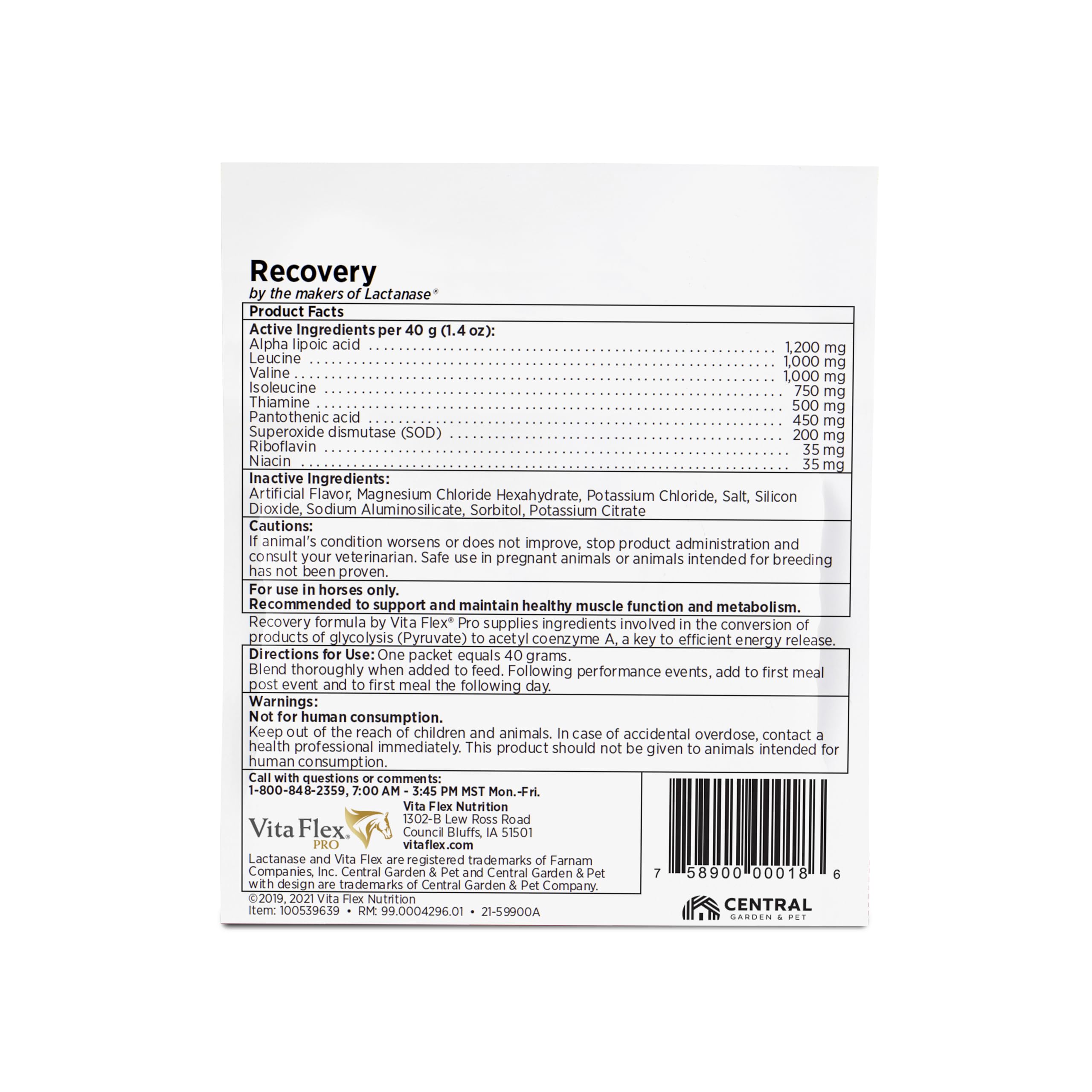 Vita Flex Pro Recovery by the Makers of Lactanase, Post Performance Horse Supplements 40 g, Show Safe Muscle Recovery Supplements, Amino Acids for Horses, Strength & Joint Health Vita Flex Au supplements