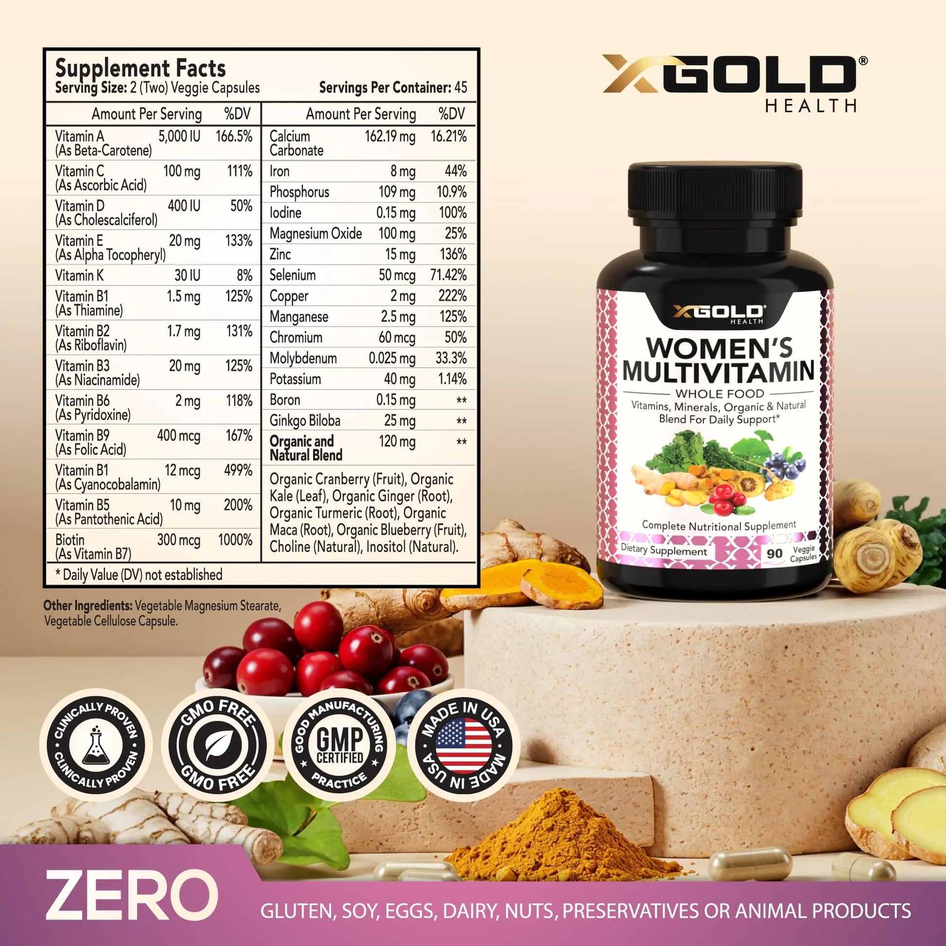 Vegan Women's Daily Multivitamin 50 Plus with Organic WholeFood Based Natural Ingredients, Ginger, Maca, Multi-Vitamin B Complex & More X Gold Health Au supplements