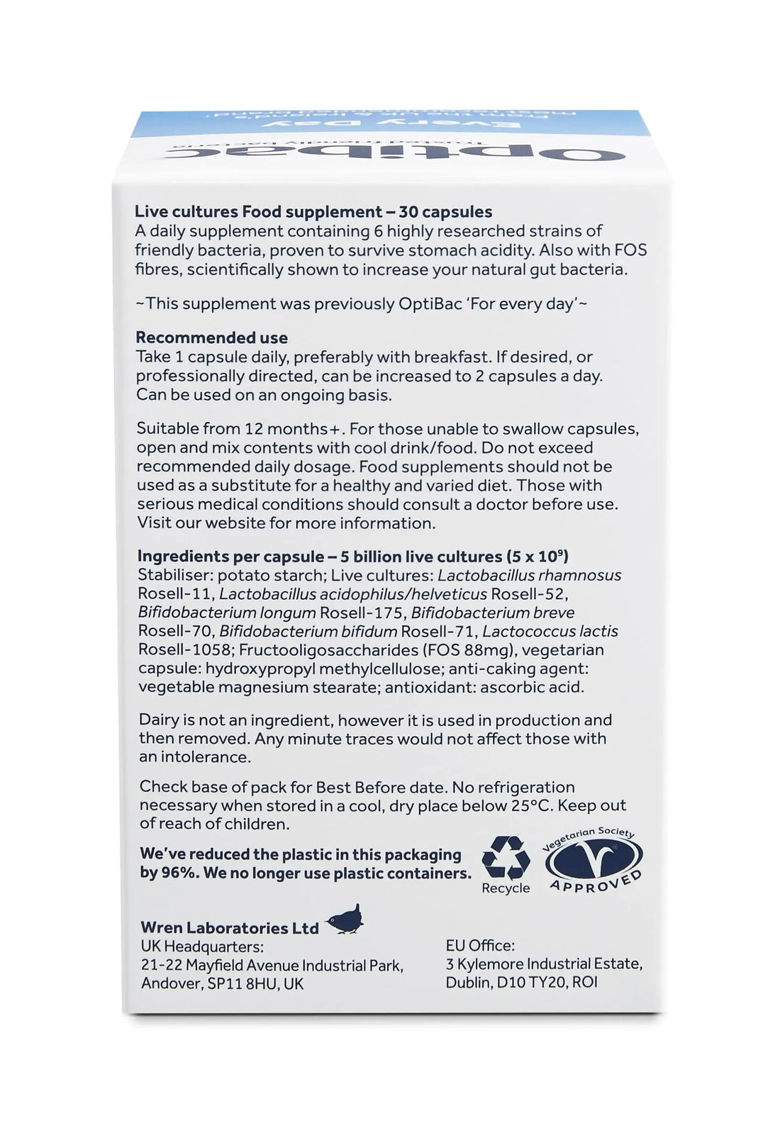 Optibac Probiotics Every Day - Digestive Probiotic Supplement with 5 Billion Bacterial OptiBac Au supplements
