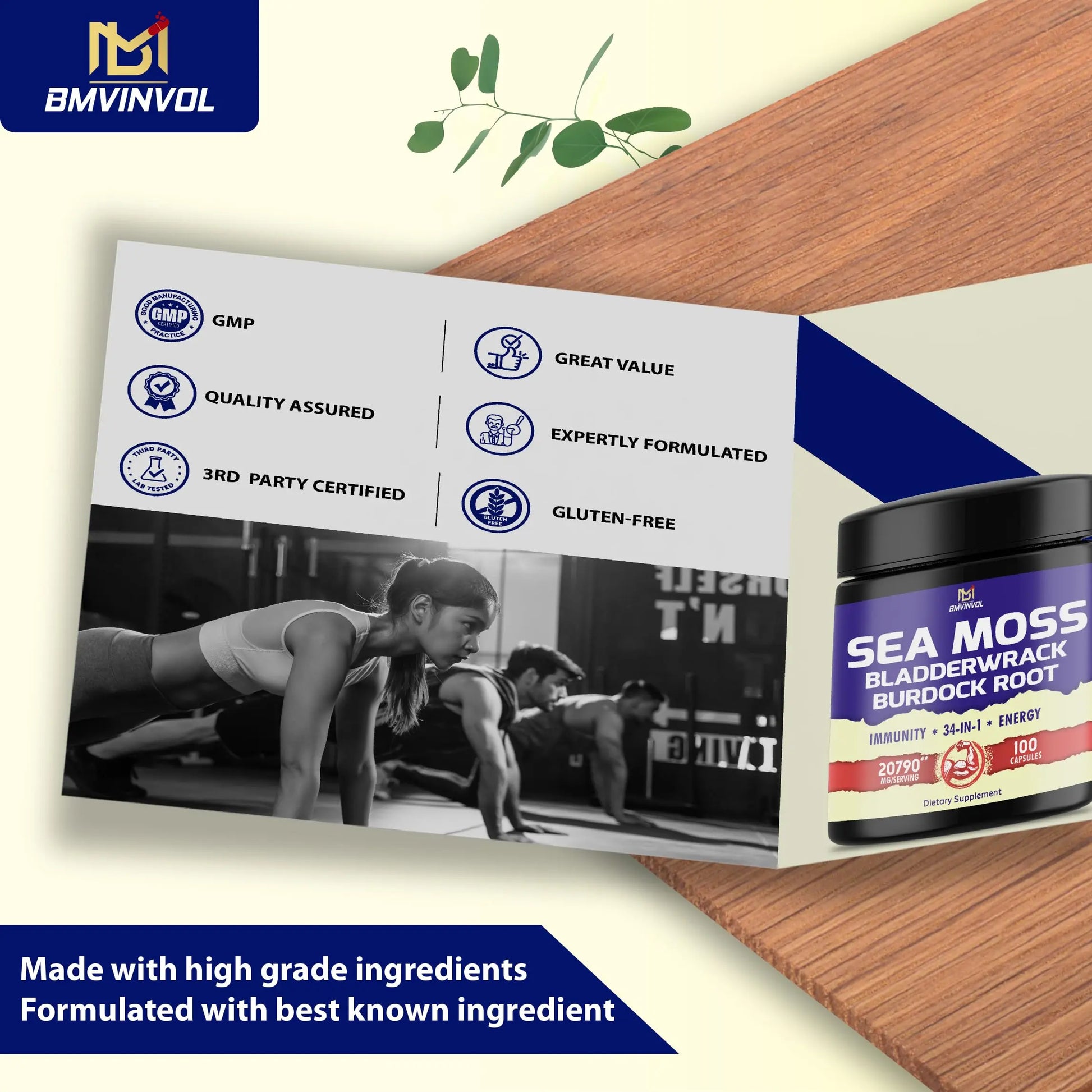 BMVINVOL 100 Capsules - Sea Moss Capsules 20790mg with Bladderwrack, Burdock BMVINVOL Au supplements