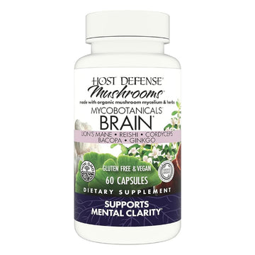 Host Defense MycoBotanicals Brain* Capsules - Brain Support Supplement with Lion's Mane, Reishi & Cordyceps Mushroom - Herbal Supplement for Memory & Focus Support - 60 Capsules Host Defense Au supplements