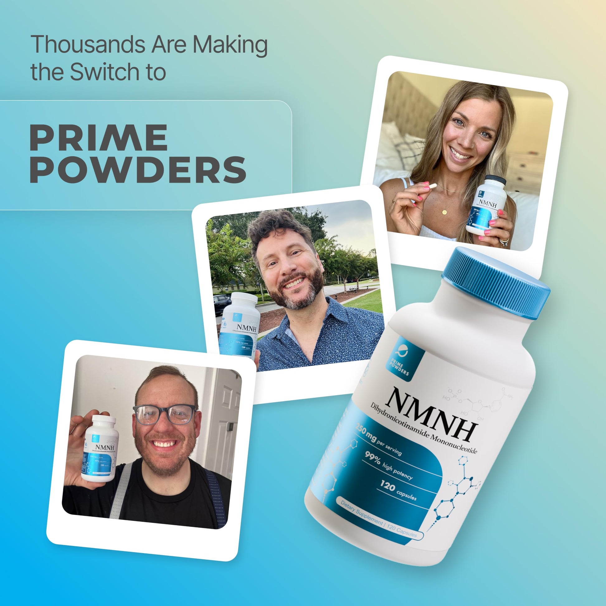 Prime Powders NMNH: Dihydronicotinamide Mononucleotide (120 Capsules) NAD+ Support NR NAD Supplement Prime Powders Au supplements