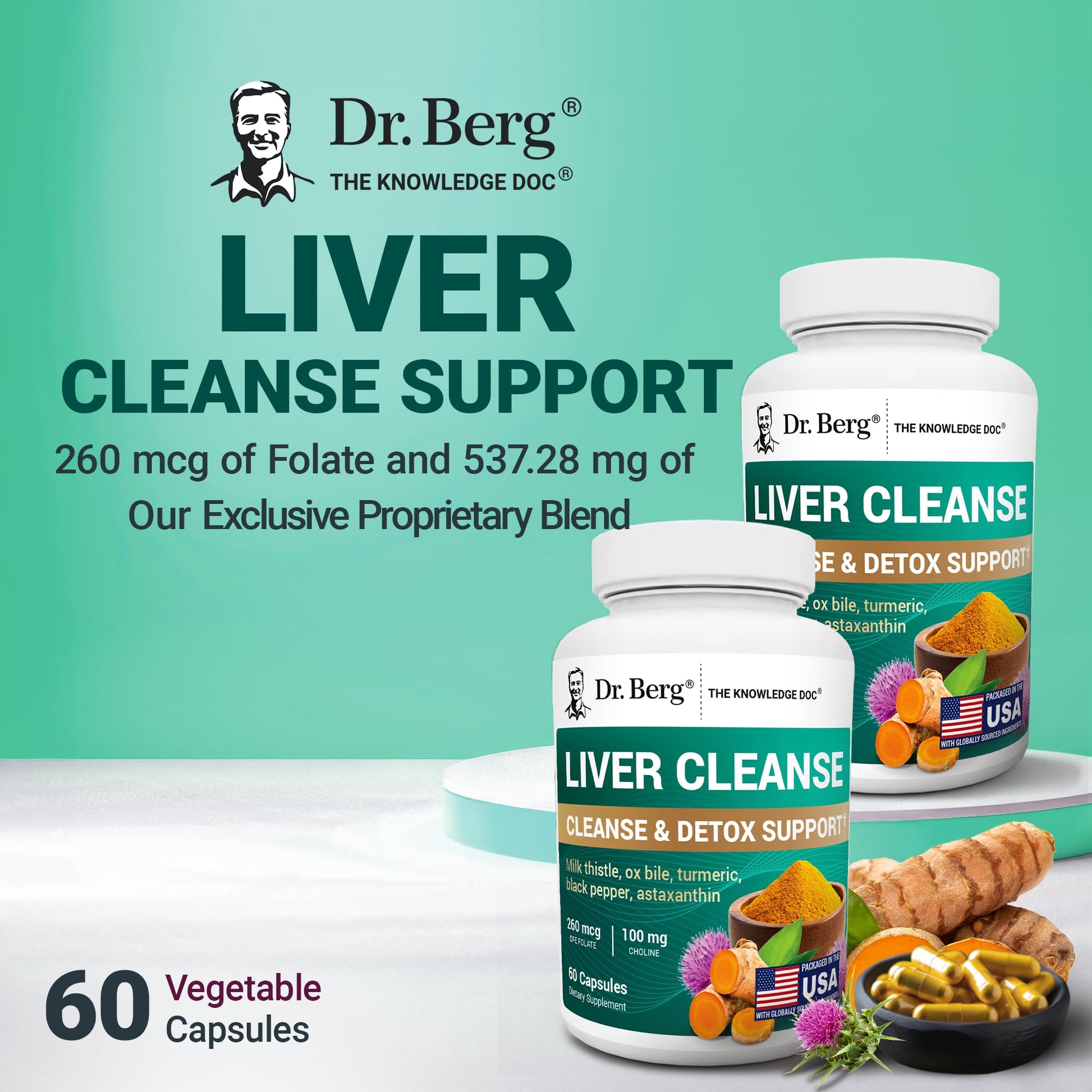Dr. Berg Liver Cleanse Detox Capsules w/Unique Blend of Milk Thistle, Ox Bile & Folate - Liver Supplement Includes Turmeric, Black Pepper & Choline - 60 Capsules Dr. Berg Nutritionals Au supplements