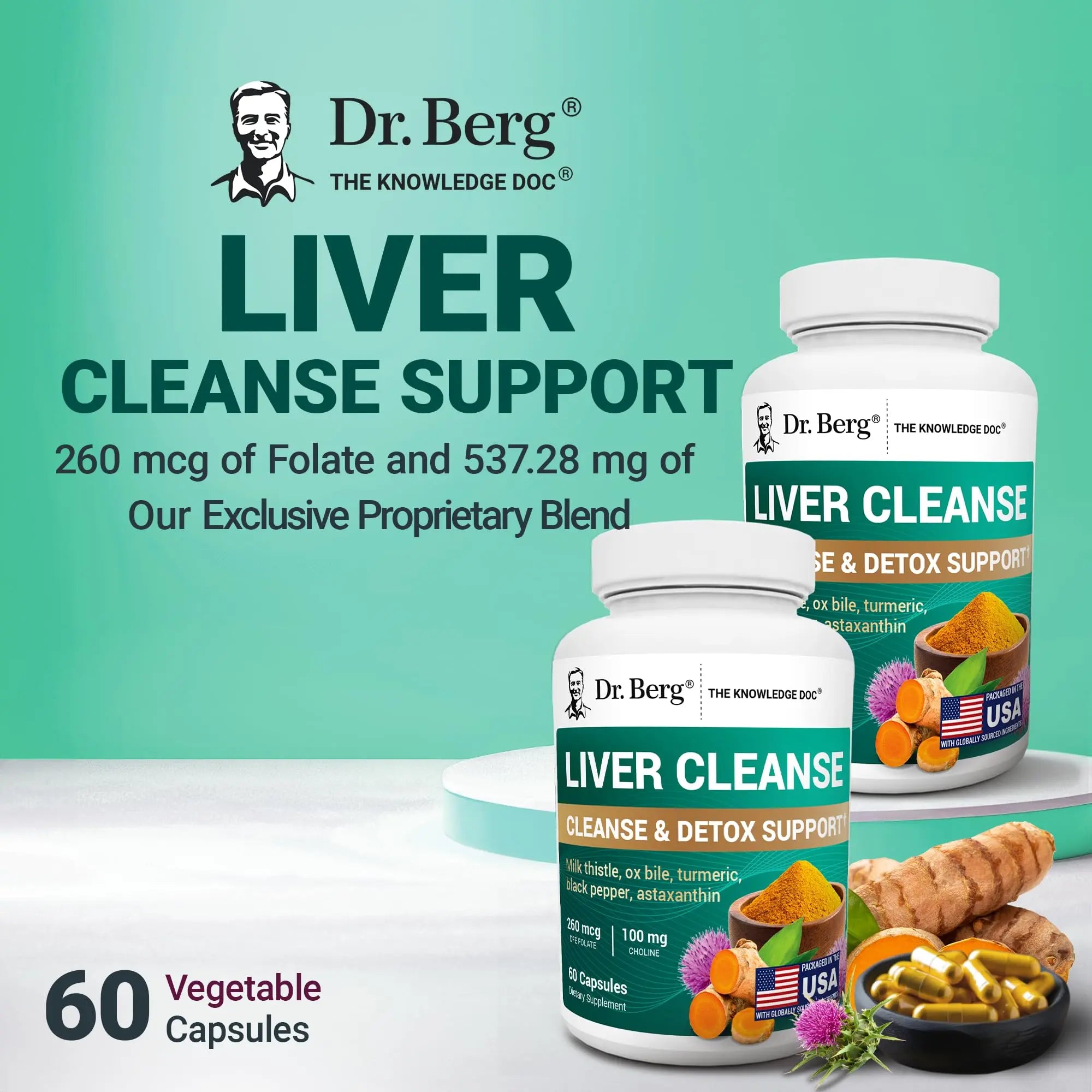 Dr. Berg Liver Cleanse Detox Capsules w/Unique Blend of Milk Thistle, Ox Bile & Folate - Liver Supplement Includes Turmeric, Black Pepper & Choline - 60 Capsules Dr. Berg Nutritionals Au supplements