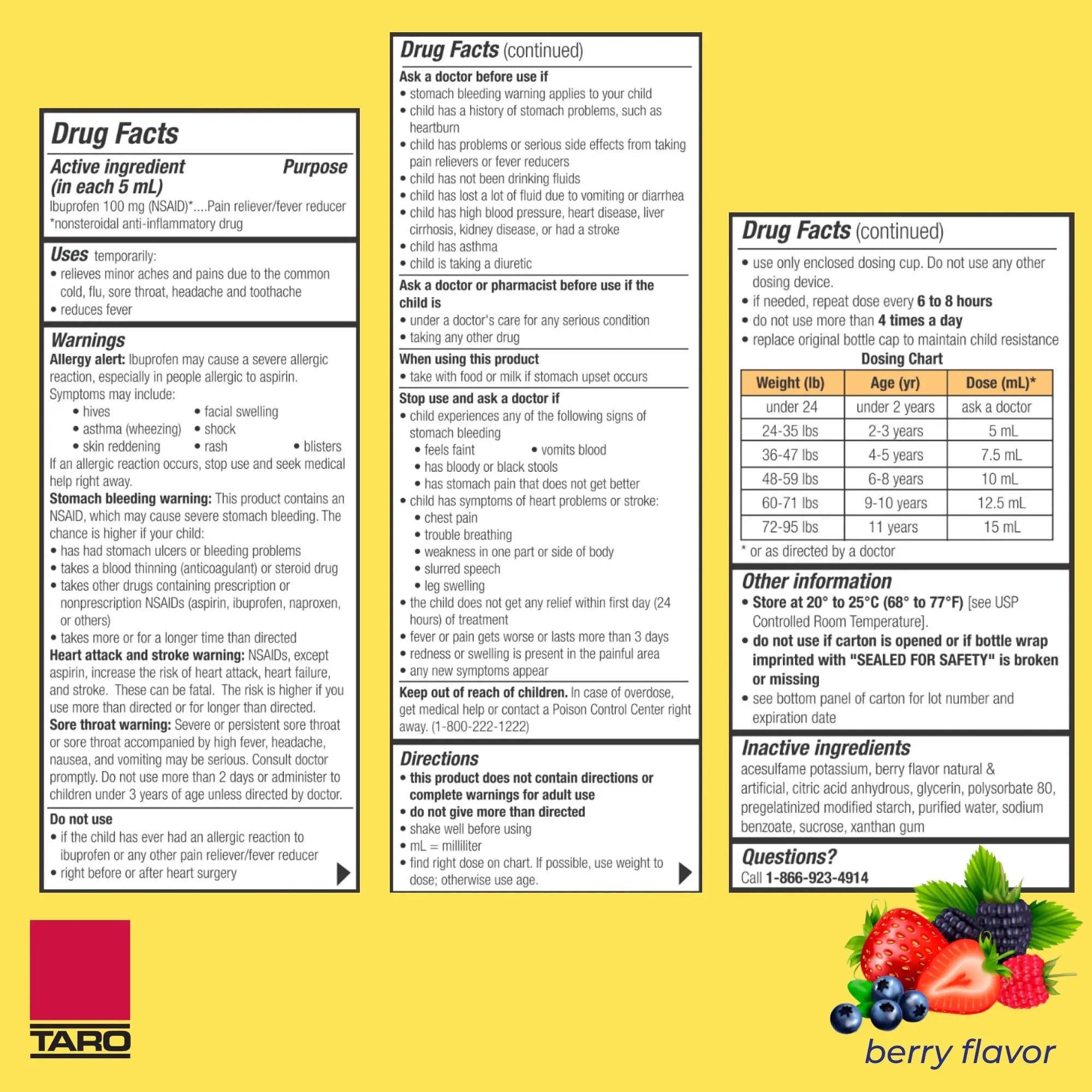 Children's Ibuprofen Oral Suspension 100 mg per 5 mL, 4 Fl Oz, Pain Reliever and Fever Reducer for Ages 2-11 Years, Dye-Free, Berry Flavor TARO Au supplements