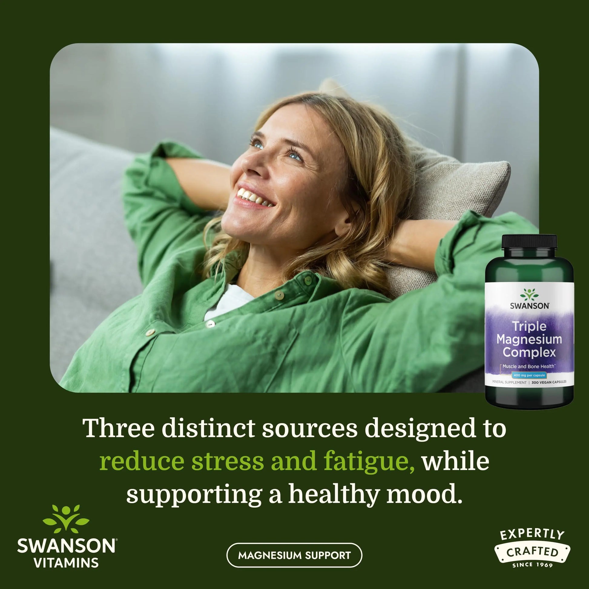 Swanson Triple Magnesium Complex Bone, Nerve, and Muscle Support Supplement for Adults Seeking Optimal Magnesium Absorption - 400 mg (300 Vegan Capsules) Swanson Au supplements