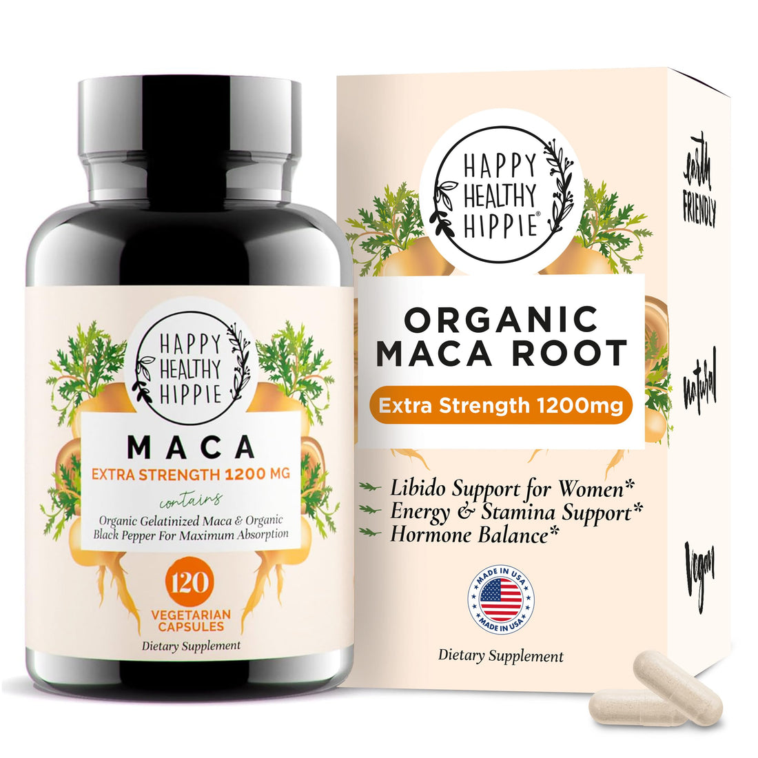 Organic Maca Root Capsules 1200 mg – Libido Booster for Women Fast Acting & Potent | Female Maca Supplement | Energy Pills from Peru | Includes Black Pepper for High Absorption | Vegan, 120 Ct Happy Healthy Hippie Au supplements