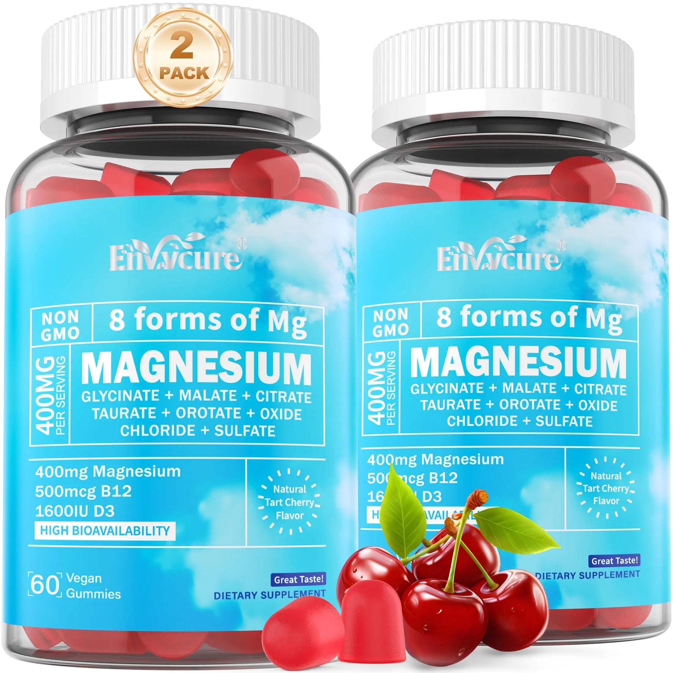 Magnesium Complex Gummies 400mg | as 8 Forms of Magnesium Glycinate, Malate, Citrate, Taurate, Oxide & More | w/Ashwagandha Extract, D3 & B12 Supports for Calm, Zzz, Mood, Muscle Cramp - Vegan 120Cts EnvyCure Au supplements