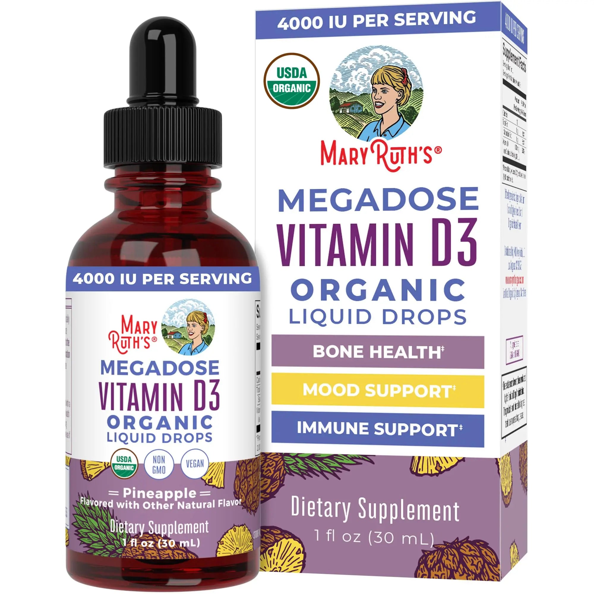 MaryRuth Organics Vitamin D3 Liquid Drops | Megadose 4000 IU | USDA Organic Liquid Vitamin D Spray for Adults & Kids | Immune Support & Bone Health | Vegan | Gluten Free | Non-GMO | 30 Servings MARYRUTH'S Au supplements