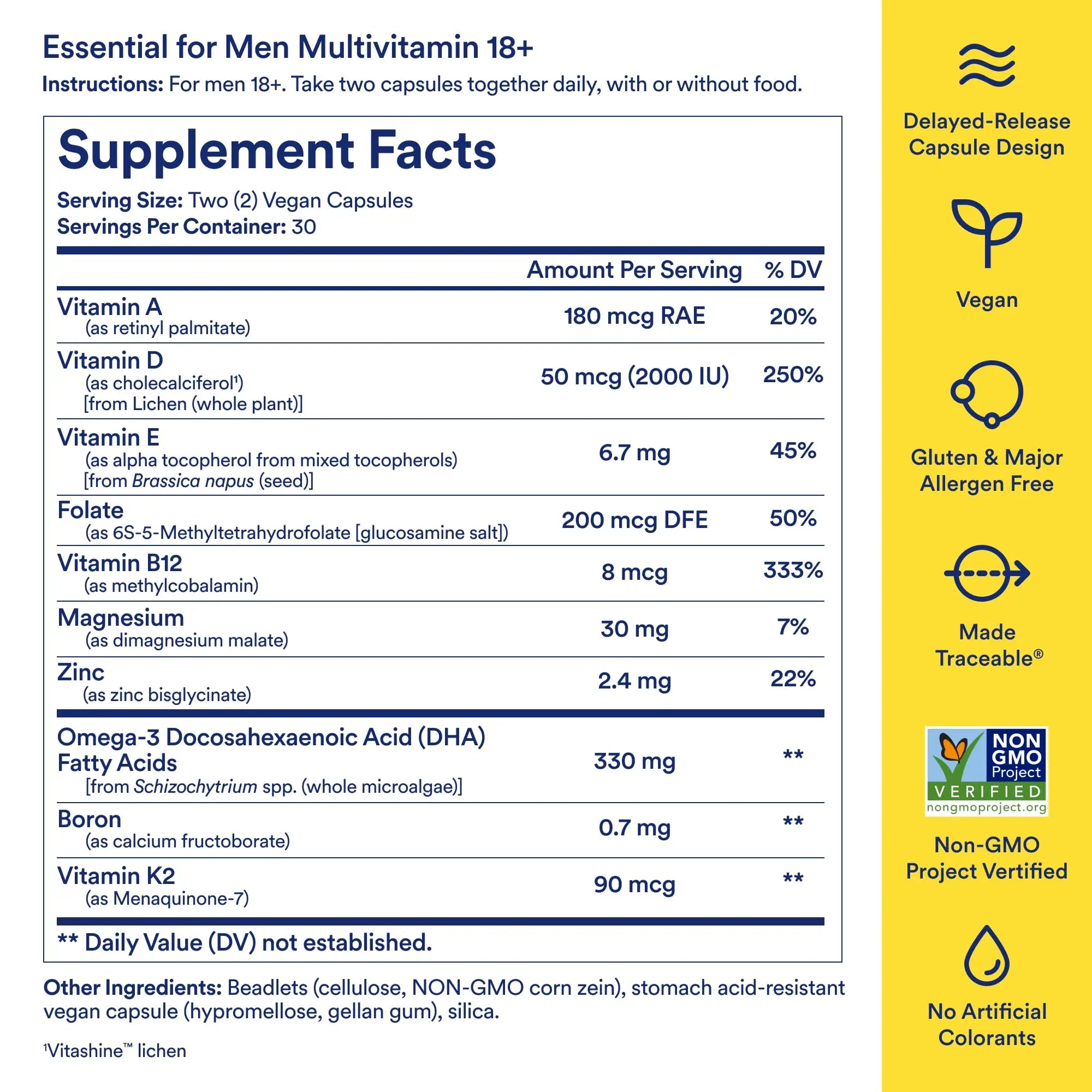 Ritual Multivitamin for Men 18+ with Zinc, Vitamin A and D3 for Immune Function Support*, Omega-3 DHA, B12, K2 Ritual Au supplements