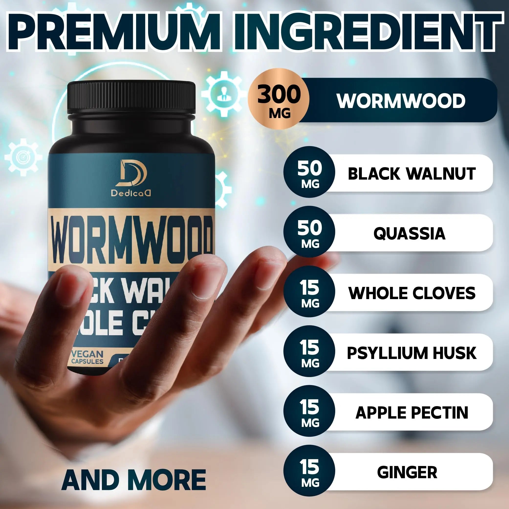 DEDICAD 12in1 Wormwood Black Walnut Clove Capsules - Immune, and Mood Support - 3 Month Supply - 90 Vegan Capsules DEDICAD Au supplements
