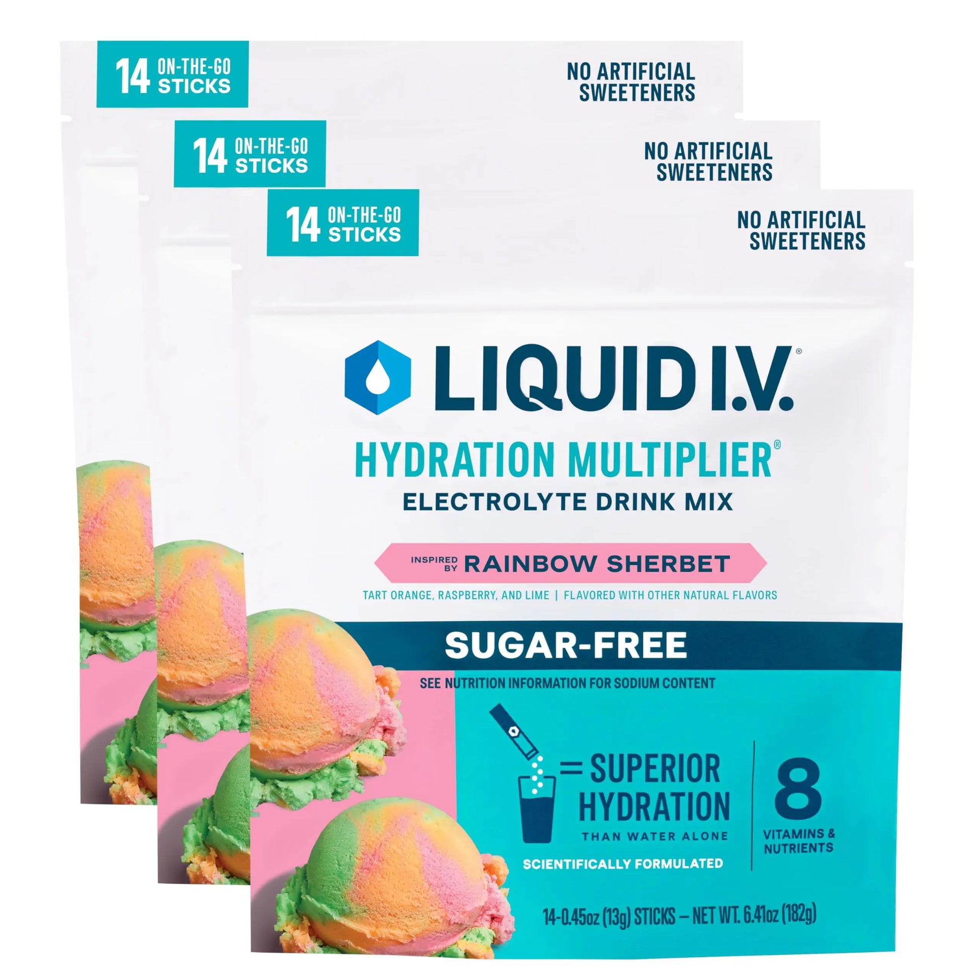 Liquid I.V.® Hydration Multiplier Sugar-Free - Rainbow Sherbet | Electrolyte Powder Drink Mix | 3 Pack (42 Servings) Liquid I.V. Au supplements