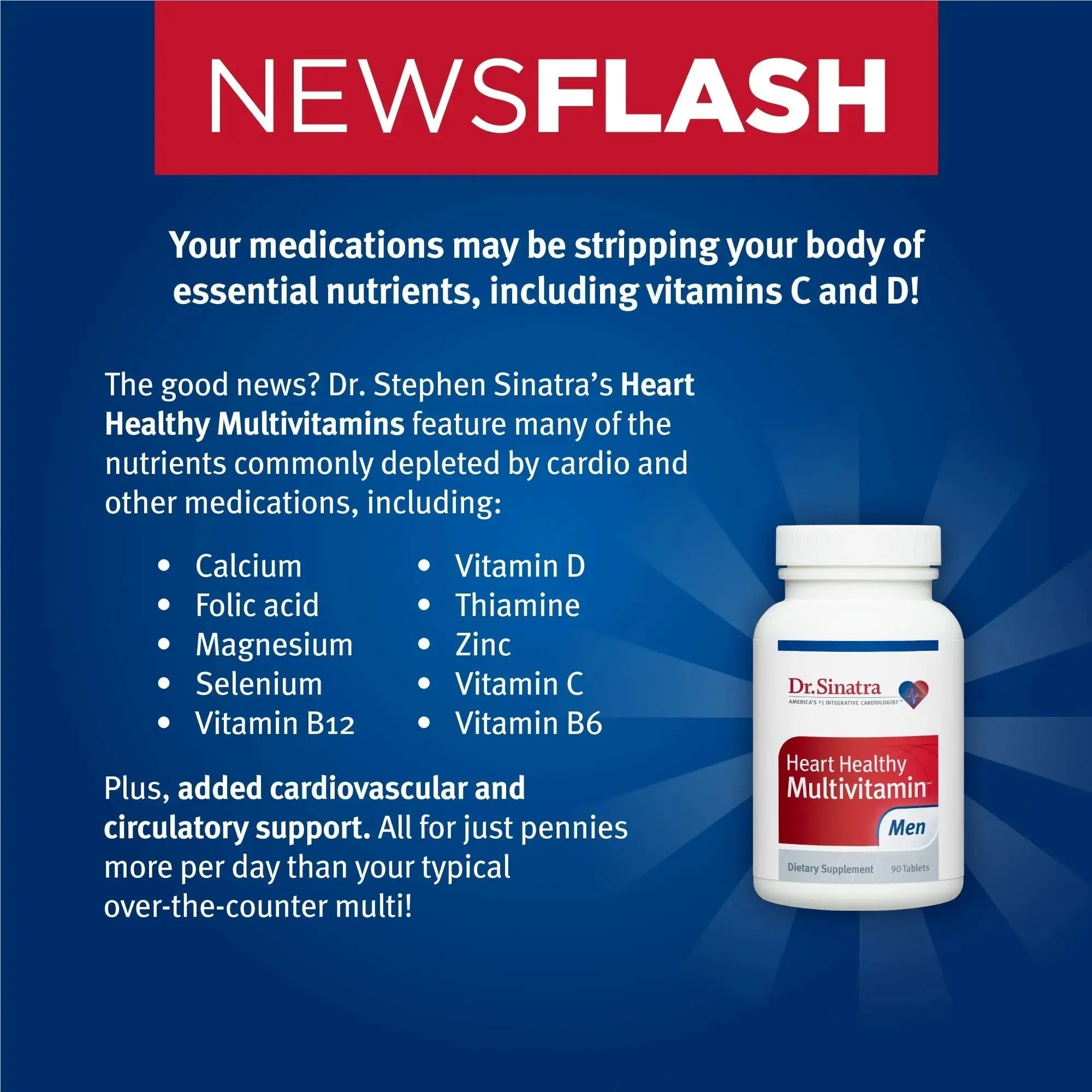 Dr. Sinatra Heart Healthy Multivitamin for Men with Vitamin D 1000 IU, A, B12, C, E, and Zinc, 90 Tablets (30-Day Supply) Dr. Sinatra Au supplements