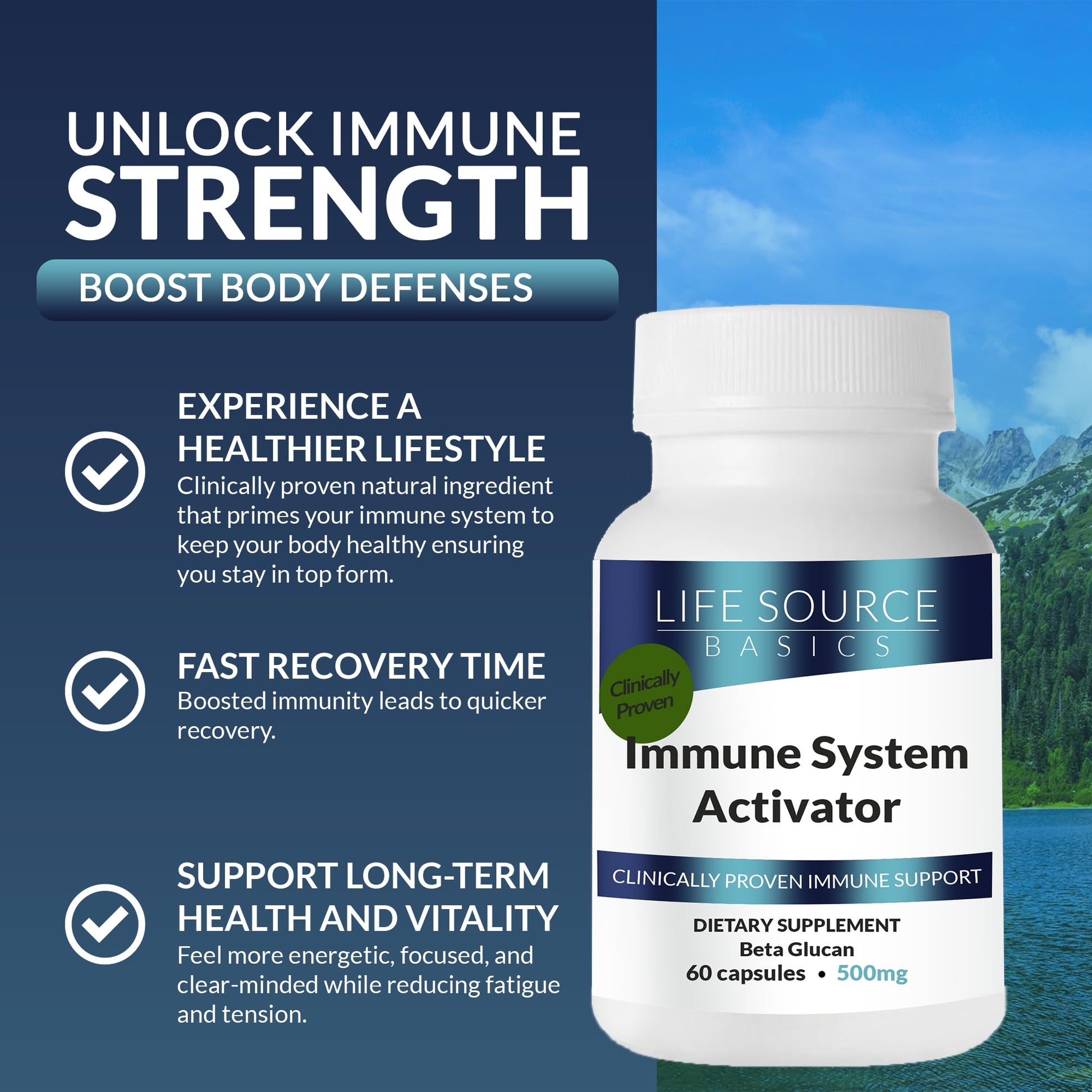 Life Source Basics Immune System Support Activator - High Purity Beta 1,3/1,6 Glucan - Immunity and Vitamin Supplement Non-GMO & Vegan Friendly for Men & Women, Gluten-Free 500 mg - 60 Capsules L LIFE SOURCE BASICS Au supplements