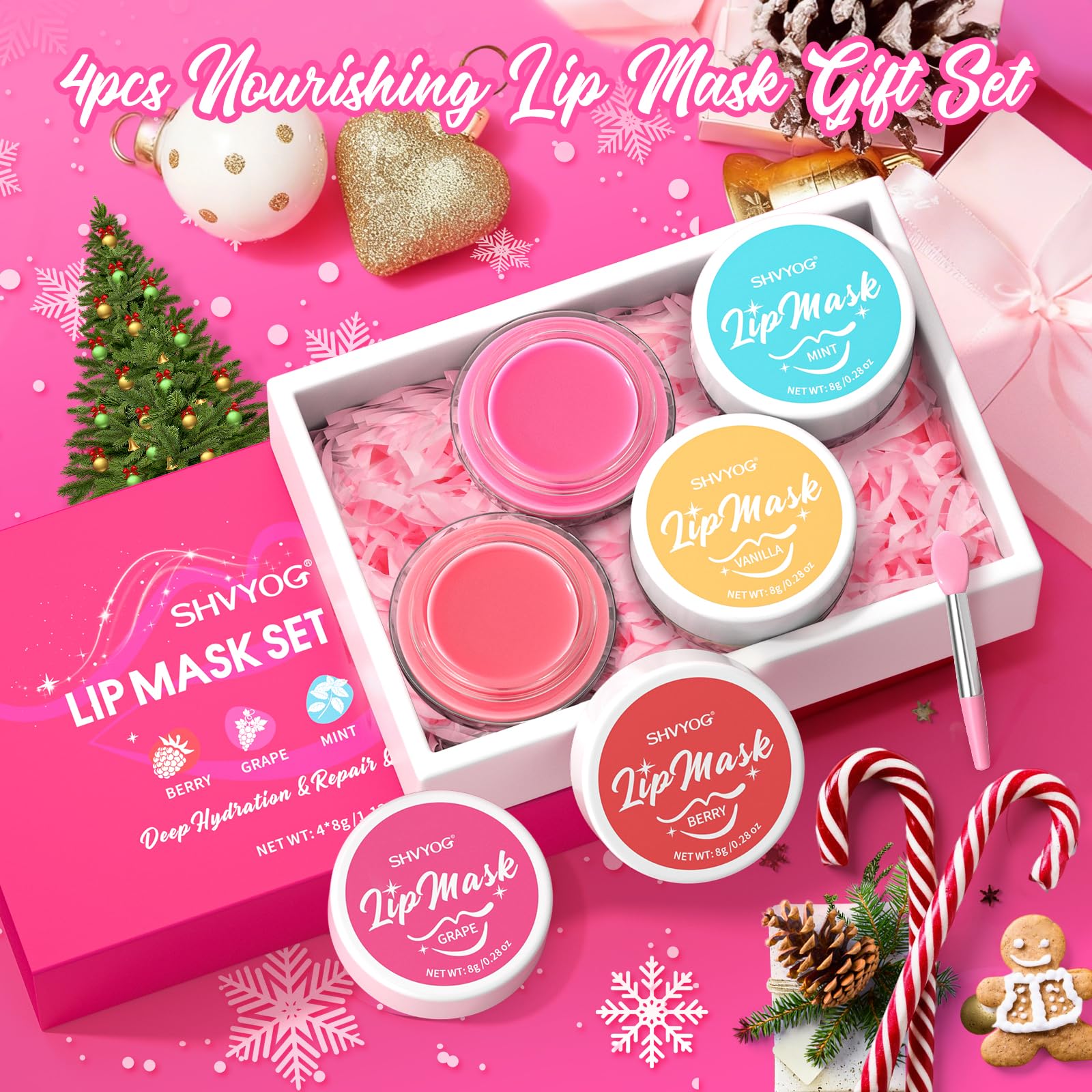 4 Pack Lip Mask Set, Hydrating Lip Mask Overnight - Berry, Grape, Mint, Vanilla Flavors, Lip Sleeping Mask Nourish Lip Balm with Vitamin C & Shea Butter | Dry Lips Care Gift SHVYOG Au supplements