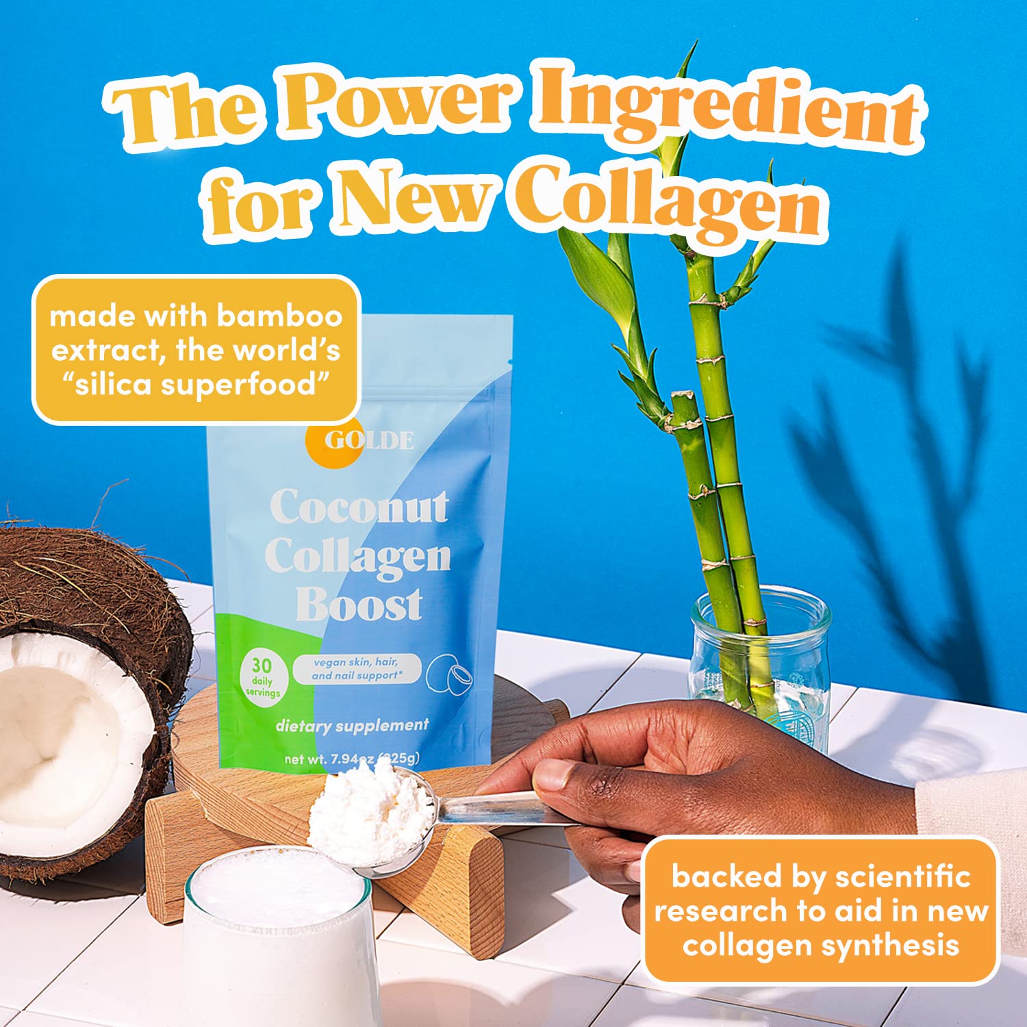 GOLDE - Collagen Boost Vegan Creamer - Vanilla Cream - Plant Based Collagen Supplement w/Hyaluronic Acid, Biotin, & Bamboo Extract - Zero Sugar - Supports Hair, Skin, & Nail Health - 15 Servings GOLDE Au supplements