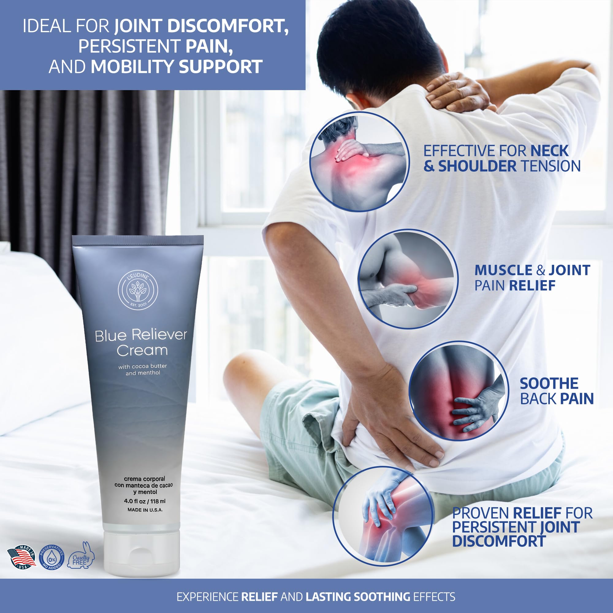 L'EUDINE Blue Reliever Cream – Joint and Muscle Therapy, Body Cream with Cocoa Butter and Menthol L'eudine Au supplements