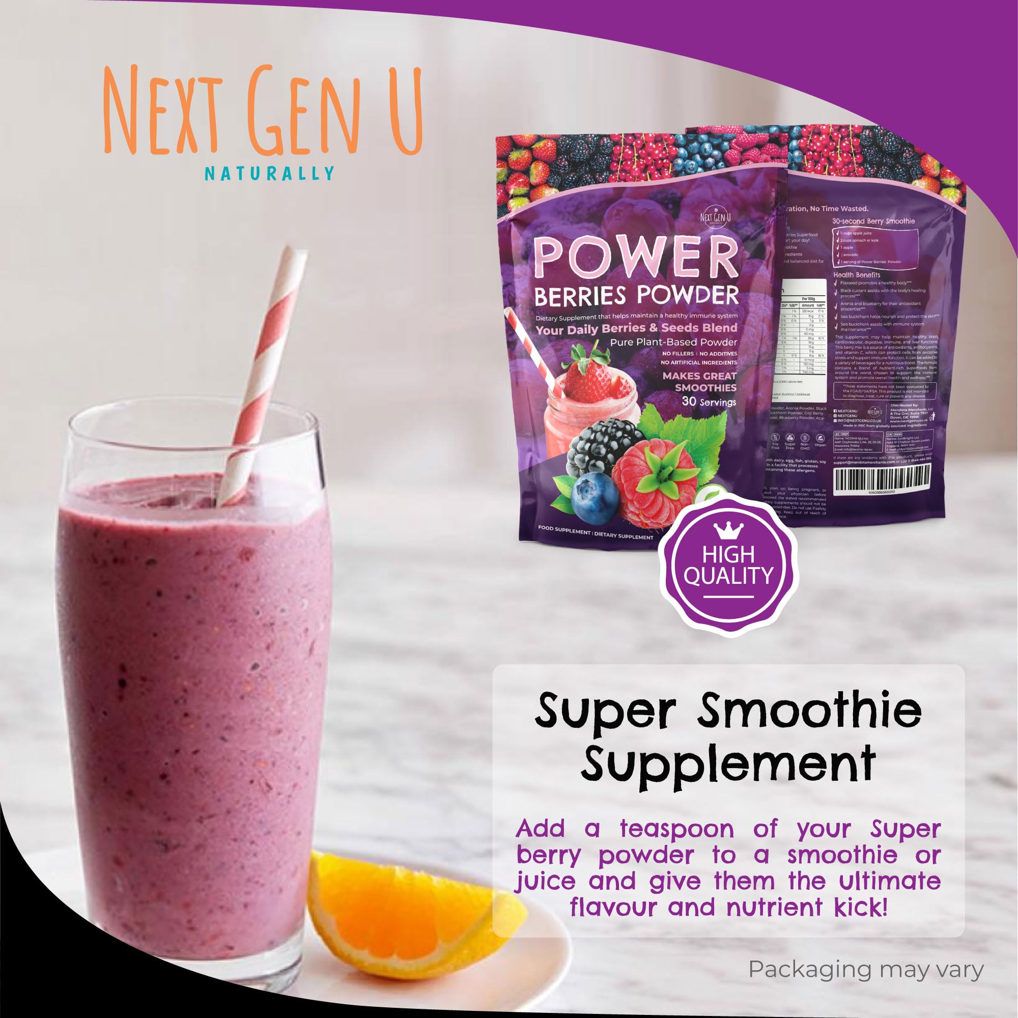 Super Berry Powder - 150g - Immune Support - Food Supplement - Superfood Berries - Smoothie Mix for Shakes - Healthy Boost for Detox Juice Beverages or Any Drink - by NextGenU NGU Next Gen U Au supplements