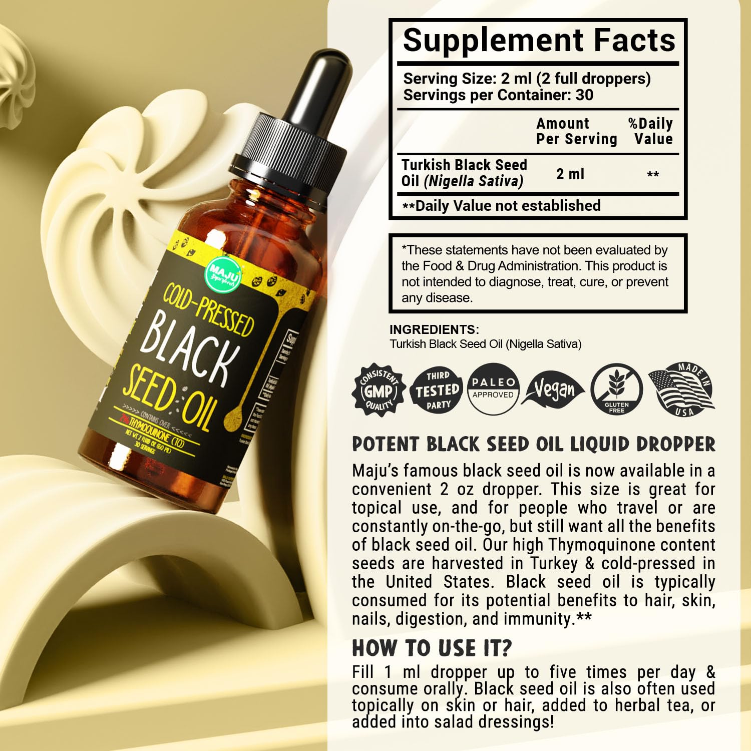 MAJU Black Seed Oil - 3 Times TQ, Cold-Pressed, Travel Size, 100% Turkish Black Cumin Maju Superfoods Au supplements