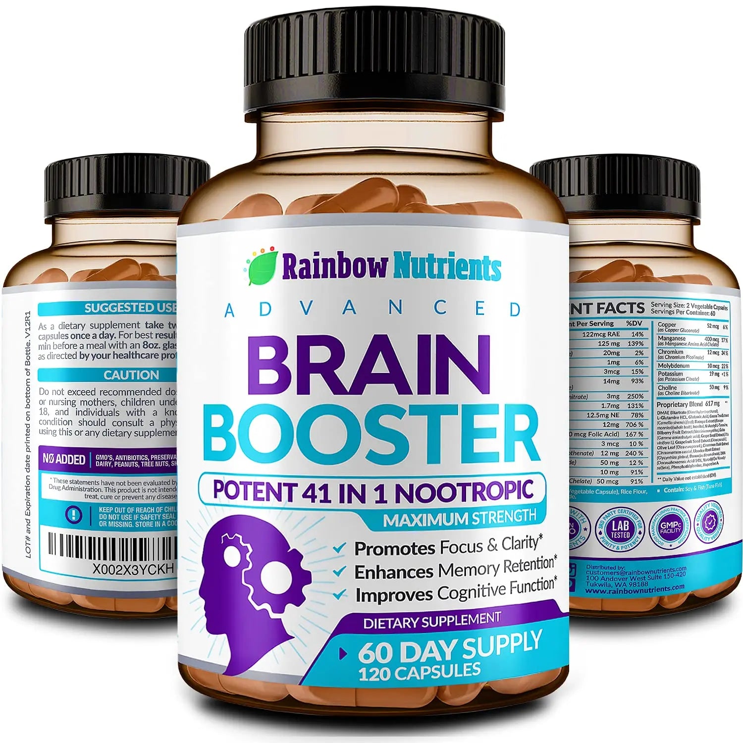 40-in-1 Brain Booster Supplements for Memory, Focus, Clarity, Energy, Performance Rainbow Nutrients, LLC Au supplements