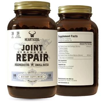 Heart & Soil 100% Grass Fed & Finished Joint Support Supplement from Regenerative Cattle with Trachea, Scapula & Bone Marrow – Supports Joint Strength & Mobility – 3000mg – Glass Bottle – 180 Capsules HEART & SOIL Au supplements