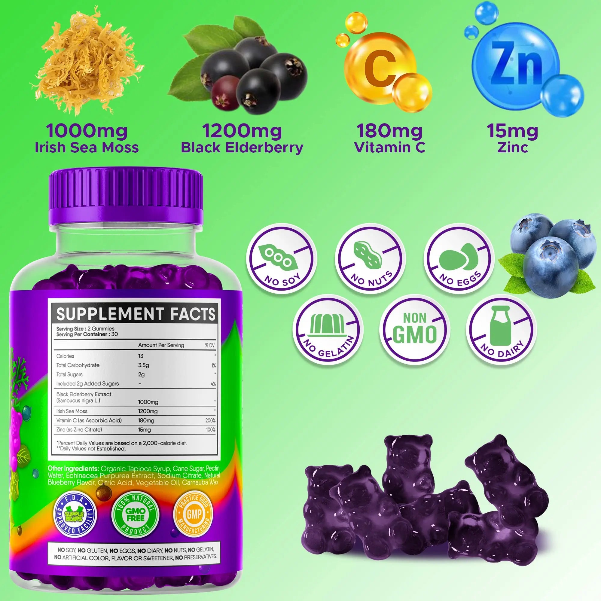 Supplebears Sea Moss Gummies & Elderberry - Vitamin C + Zinc – Extra Strength Immune Supplebears Au supplements