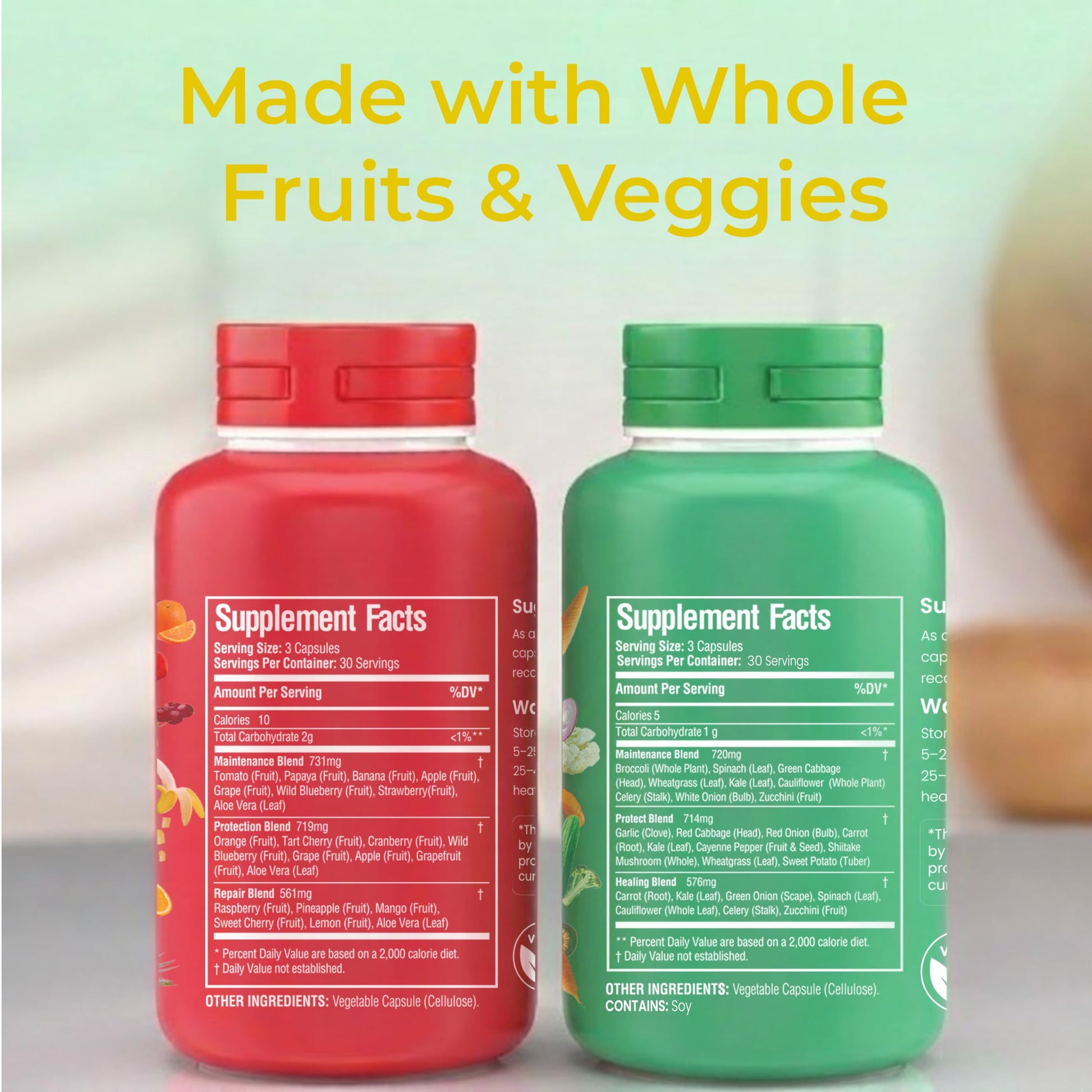Fruits and Veggies Whole Produce Dietary Supplement with Superfood Fruits and Vegetables for Men, Women and Kids, 90 Fruit Capsules, 90 Veggie Capsules - 1 Set NATURAL GREENS Au supplements