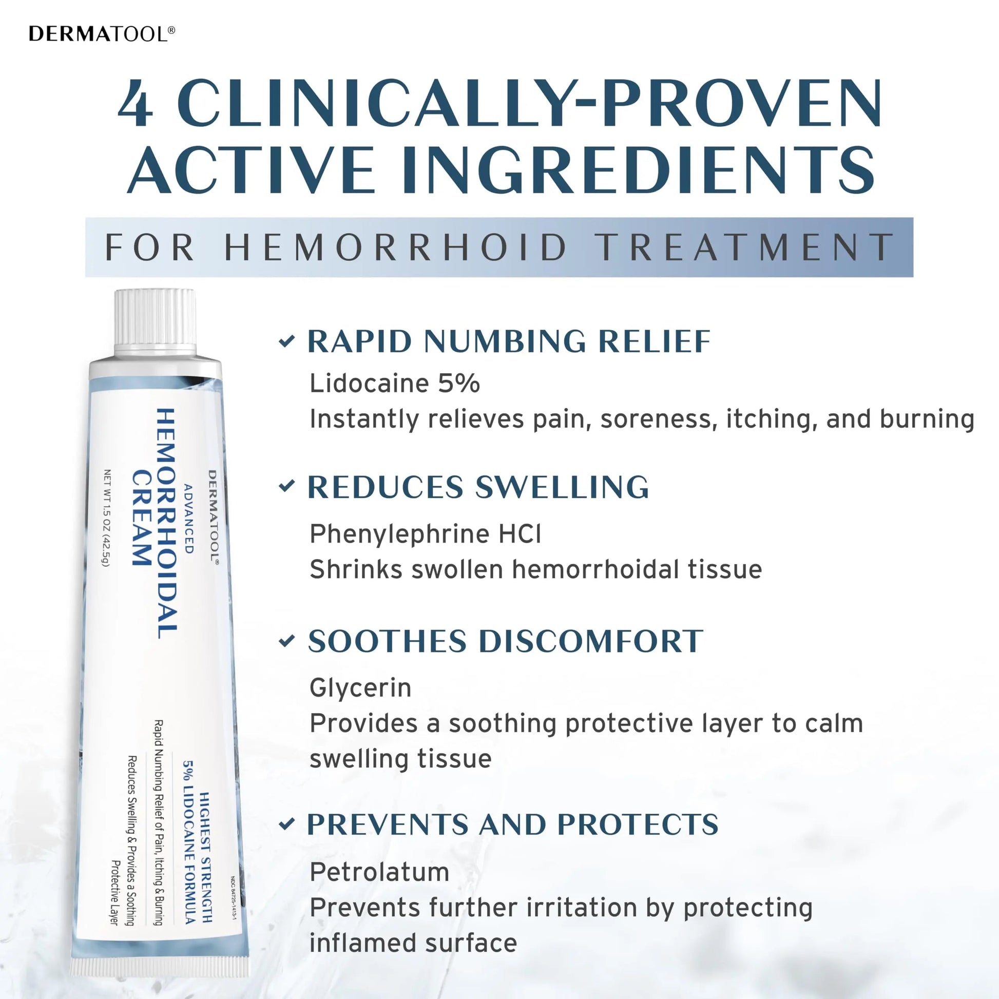 Hemorrhoid Treatment - Advanced Hemorrhoid Cream 5% Lidocaine & Phenylephrine - Hemorrhoid Shrinking Treatment - Rapid Relief of Pain, Swelling, Bleeding, Itching and Burning - Fissure & Hemorrhoids DERMATOOL Au supplements