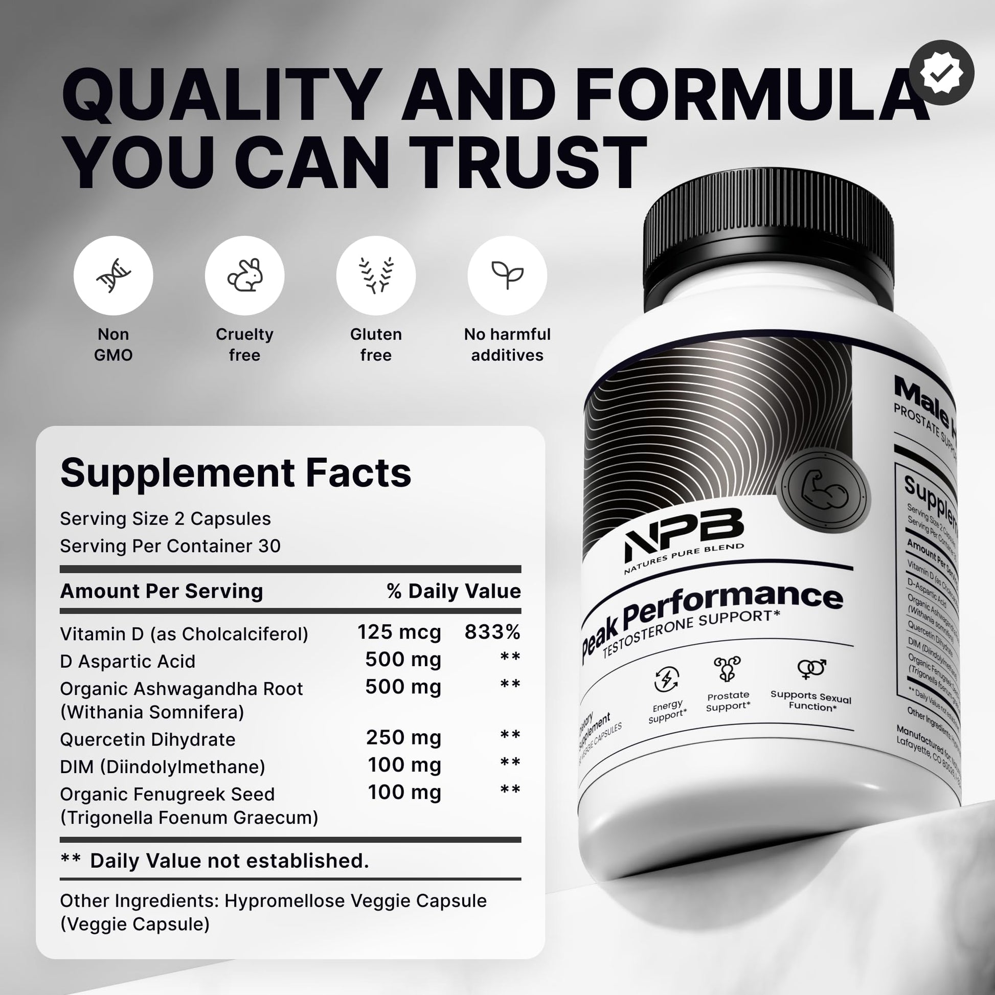 Nature's Pure Blend Peak Performance – Testosterone Supplement for Men with D-Aspartic Acid, Ashwagandha & DIM – Mens Prostate Health Support, Muscle Strength & Energy – Prostate Supplement Nature's Pure Blend Au supplements