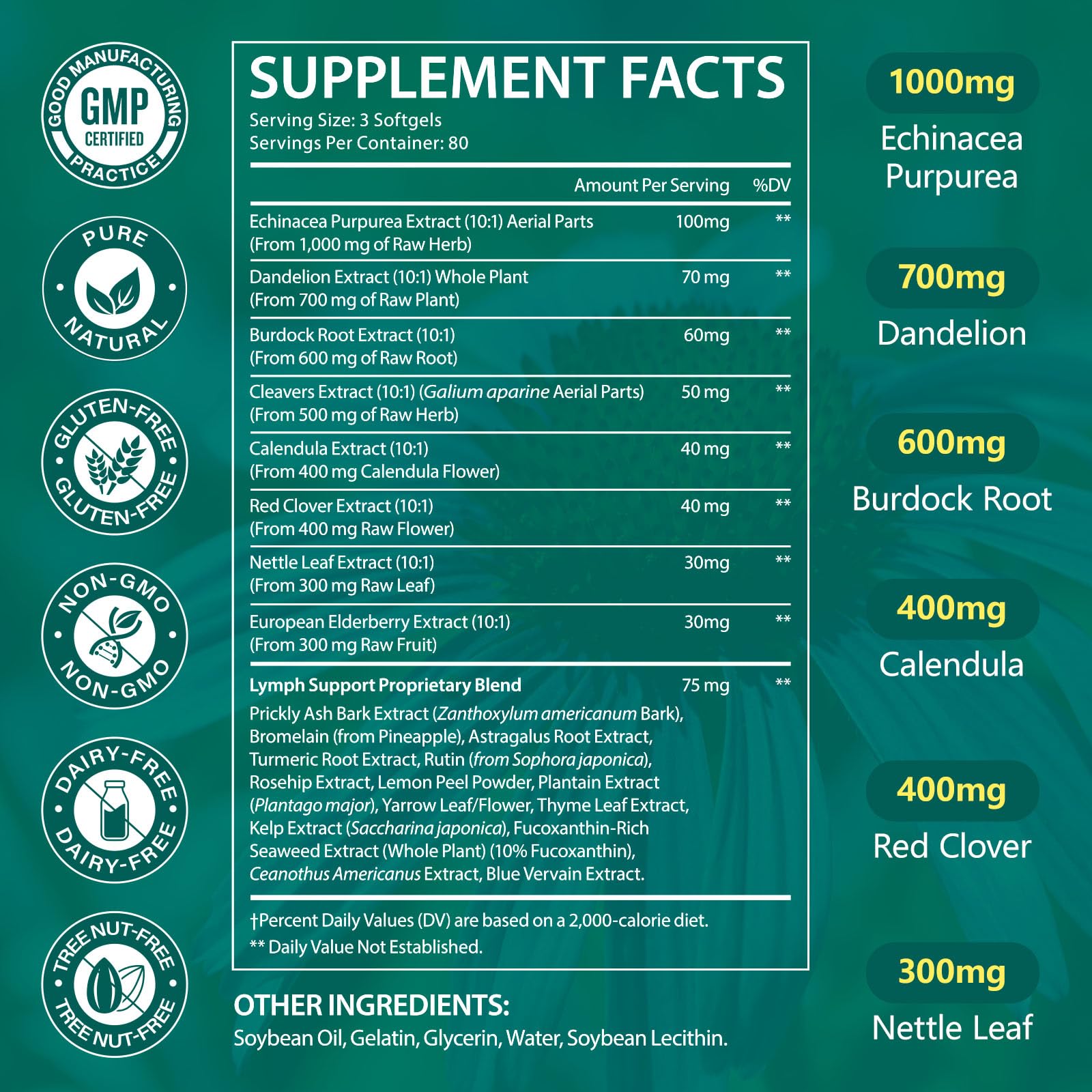 chenyayun Lymphatic Drainage Supplements, 240 Softfels, 21-in-1 Natural Herbal Blends with Echinacea, Dandelion, Burdock Root for Lymph System, Immune Support, Cleanse, Less Swelling/Bloating chenyayun Au supplements
