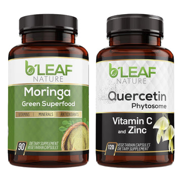 B'LEAF NATURE Moringa and Quercetin Bundle - Non-GMO, Vegan, High Absorption Capsules - 1000mg Quercetin Phytosome Blend + 1000mg Moringa - Natural Energy, Wellness and Immune Support Supplements B'LEAF NATURE Au supplements